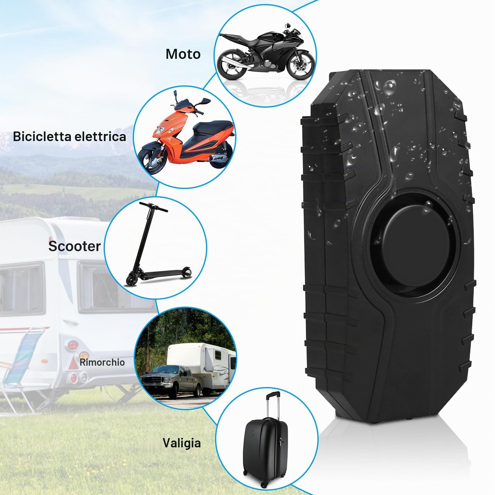Allarme Bici Senza Fili e Moto - Sistema di Sicurezza Con Telecomando, Sensore di Movimento e Vibrazione - Allarme Bicicletta 113dB