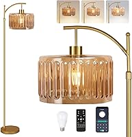 Vista 16 de Lámpara de pie con diseño de árbol de 3 bombillas; alta, rústica, estilo rural, industrial y boho, pantalla de mimbre y bambú; para sala de estar