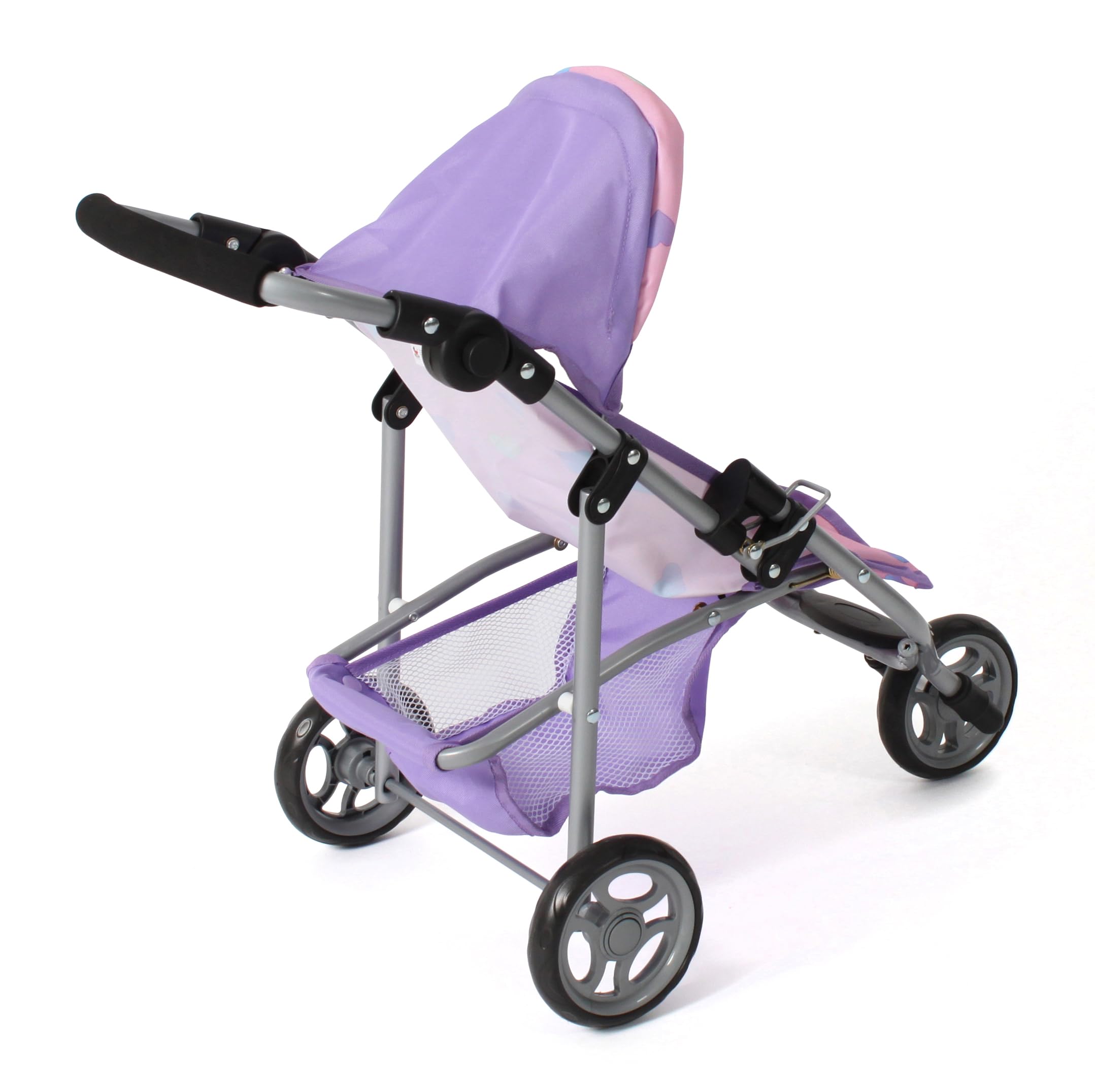 Bayer Chic 2000 Puppenjogger Lola | Sportlicher 3-Rad Buggy Herzchen Lila | Sportlicher 3-Rad-Puppenjogger mit Sonnendach für Puppen bis 50 cm. Herzchen lila, wendig & robust. Zauberhaftes Design.