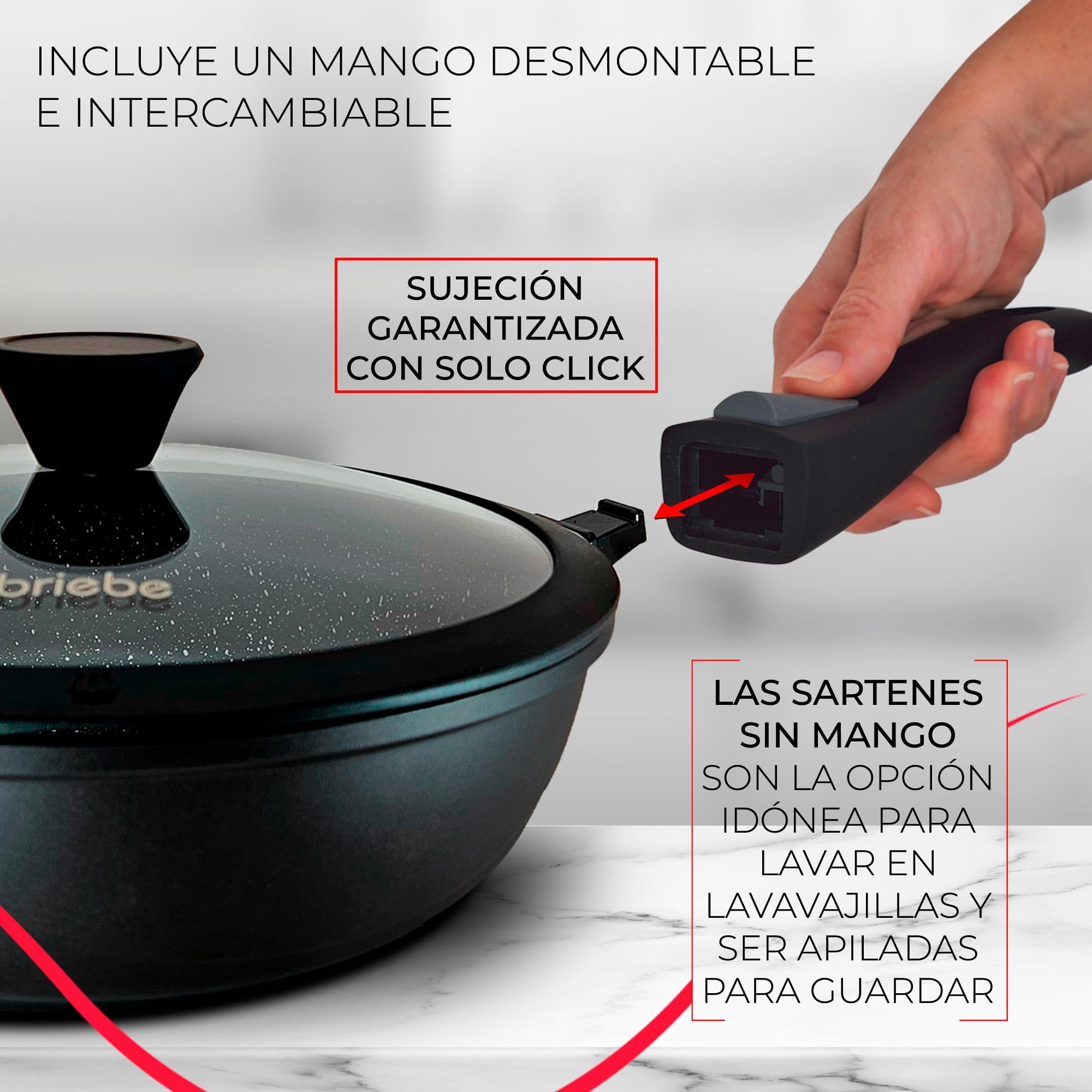 briebe Batería Cocina Inducción 10 Piezas, Juego 3 Ollas Aluminio Fundido + 2 Sartenes, Antiadherente ILAG GRANITEC sin PFOA, Set Cazuelas Tapas Cristal, Guantes Silicona, Vitrocerámica, Gas, Horno