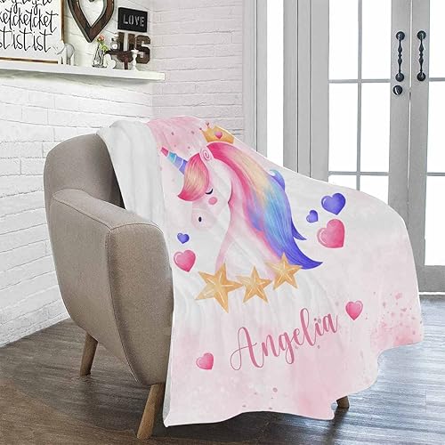Miniatura 71 de Artsadd Personalized Baby Blanket for Boys Girls with Name, Custom Baby Name Blanket with Unicorn Pattern Customized Name Receiving Swaddle Throw