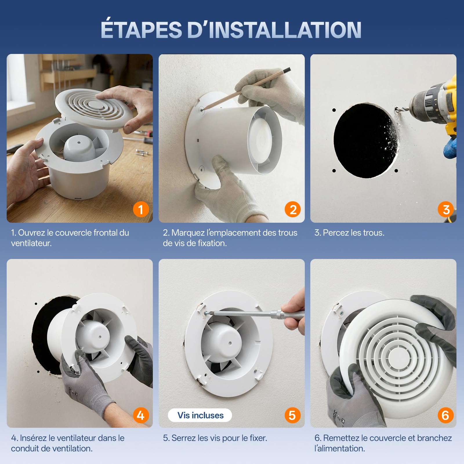 Extracteur d‘Air Silencieux 24dB, Ventilateur Salle de Bain 100mm, Double Roulement à Billes, IPX4 Étanche, Prise EU, Débit 100m³/h, Ventilation Efficace pour Cuisine, WC, Cave et Buanderie