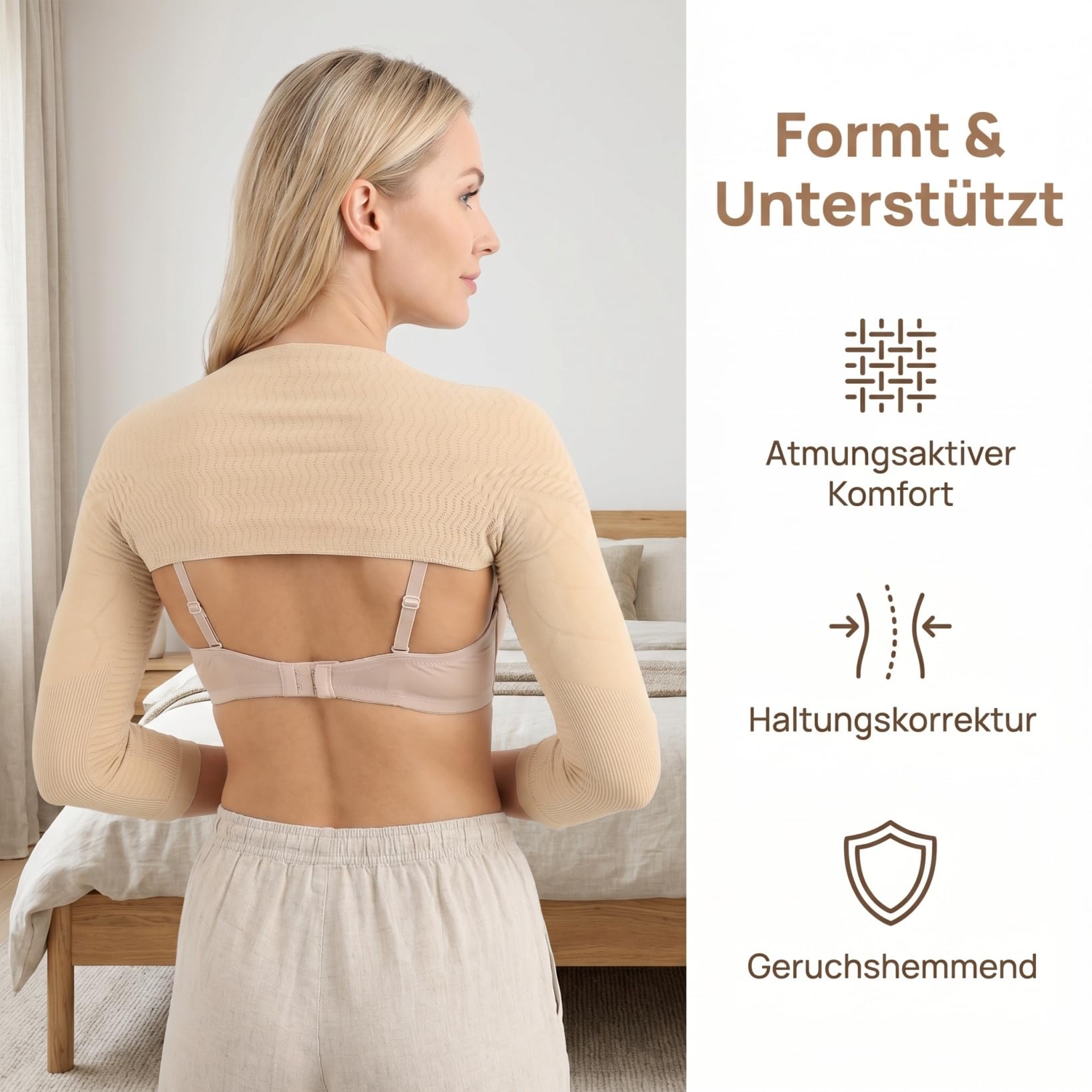 Hohopeti T-shirt de compression avec correction de posture pour femme - Respirant - Élastique - Manches longues - Pour façonner les bras et les couleurs de la peau - Confortable et anti-odeurs