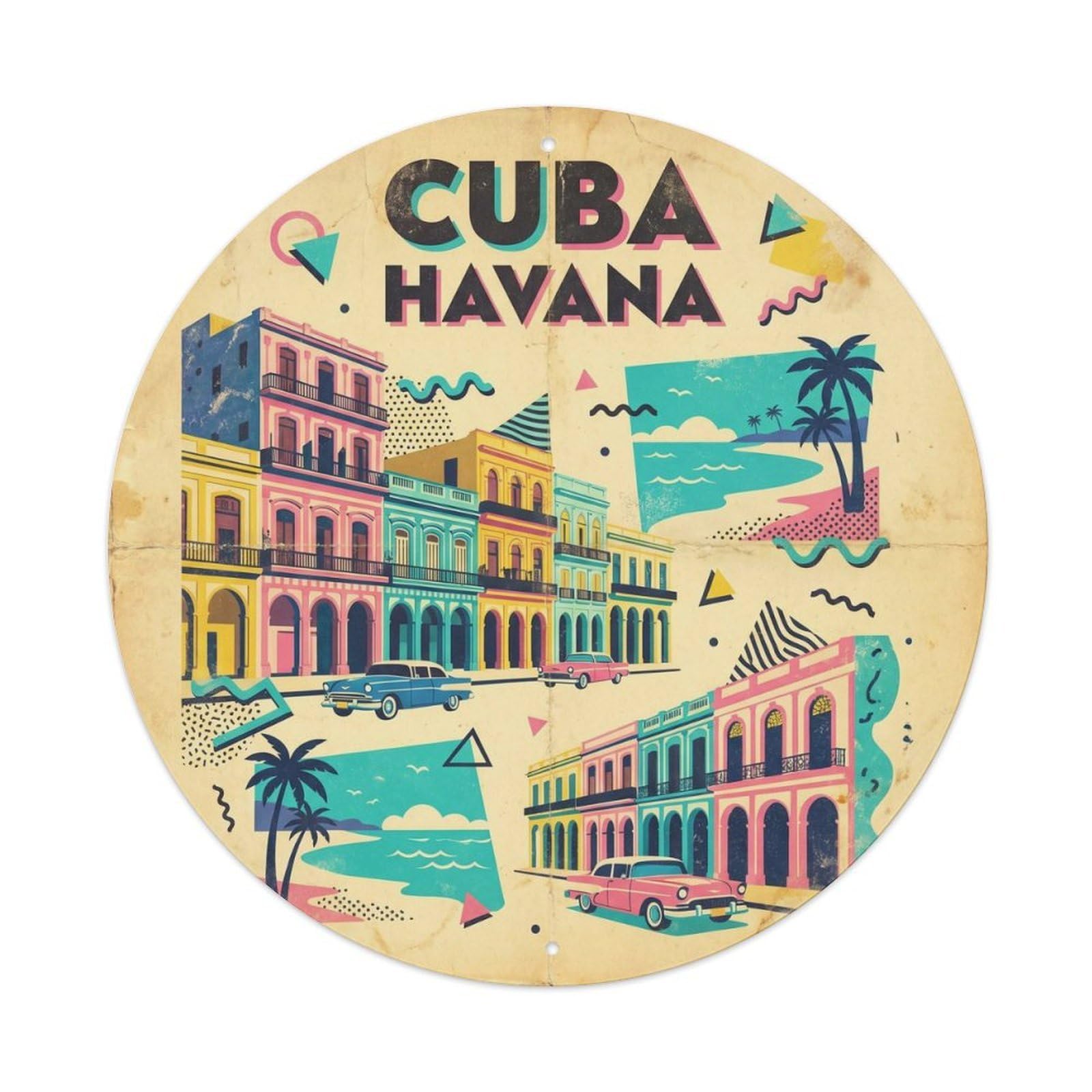 Olyhtr 8X8inch Classic Style Cuba Havana Beach Destination Colorblock Metal Tin Sign