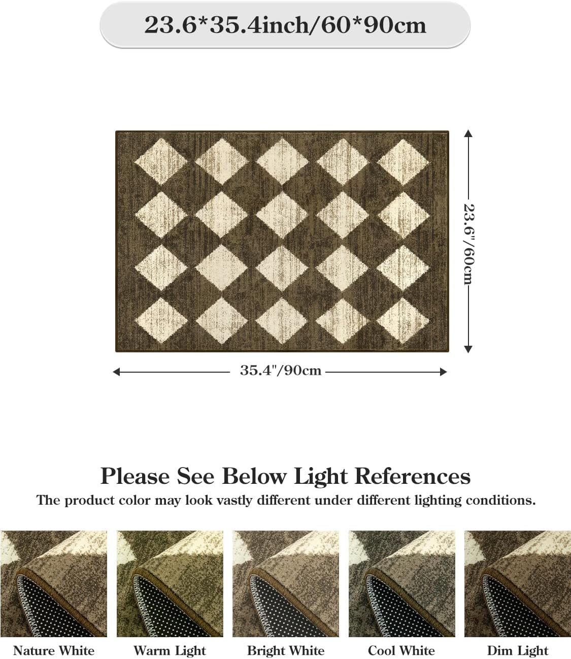 Lahome Small 2x3 Kitchen Rugs Non Slip, Machine Washable Entryway Rugs, Moroccan Trellis Indoor Soft Non-Slip Non-Shedding Throw Bathroom Carpet for Doorway Bedside Laundry Room, Brown - Image 2