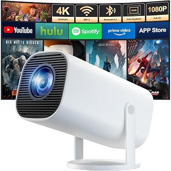 Mini Projector 4K Full HD 1080P Portable Projector with WiFi 6 and Bluetooth 5.4 Small Projector Car Keystone 180  Rotation Compatible with iOS/Android/HDMI/TV Stick/Laptop/PC