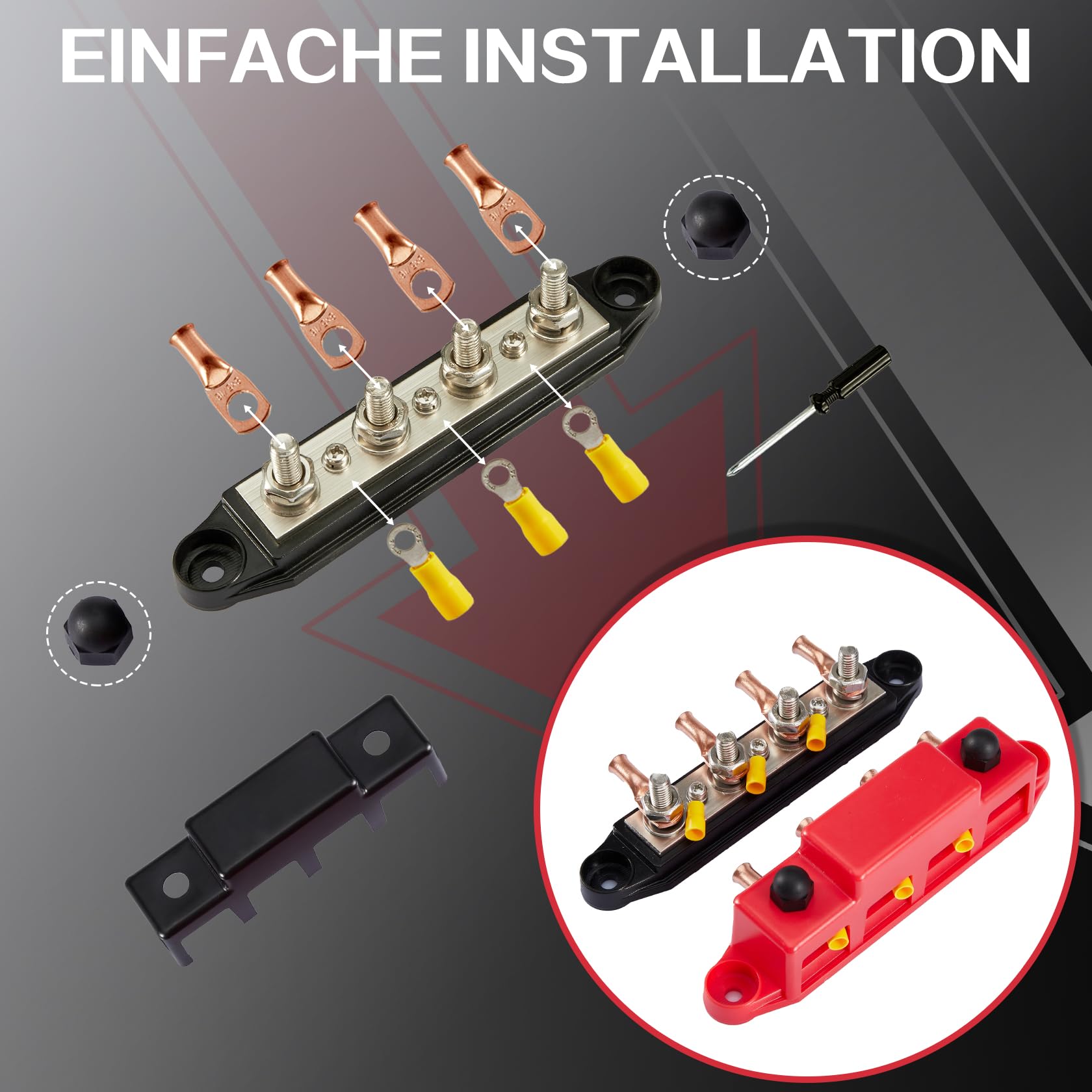 Pindex Sammelschienen Verteilerblock 250AMP DC 12V-48V mit 4 x M8 Klemmenbolzen für Wohnmobile, Schiffe, Yachten, Auto, LKW