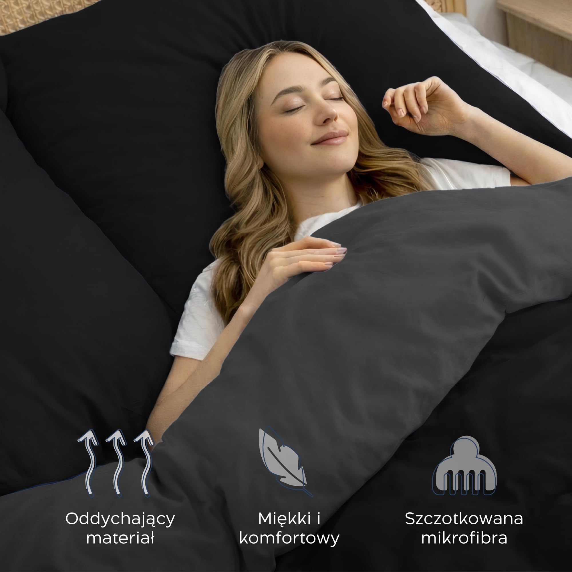 Twinzen Poszewka na kołdrę Reversible 200x200 cm, z 2 poszewkami na poduszki 50x80 cm, kolor czarny/ciemnoszary – komplet pościeli z mikrofibry 200x200 – Oeko-Tex