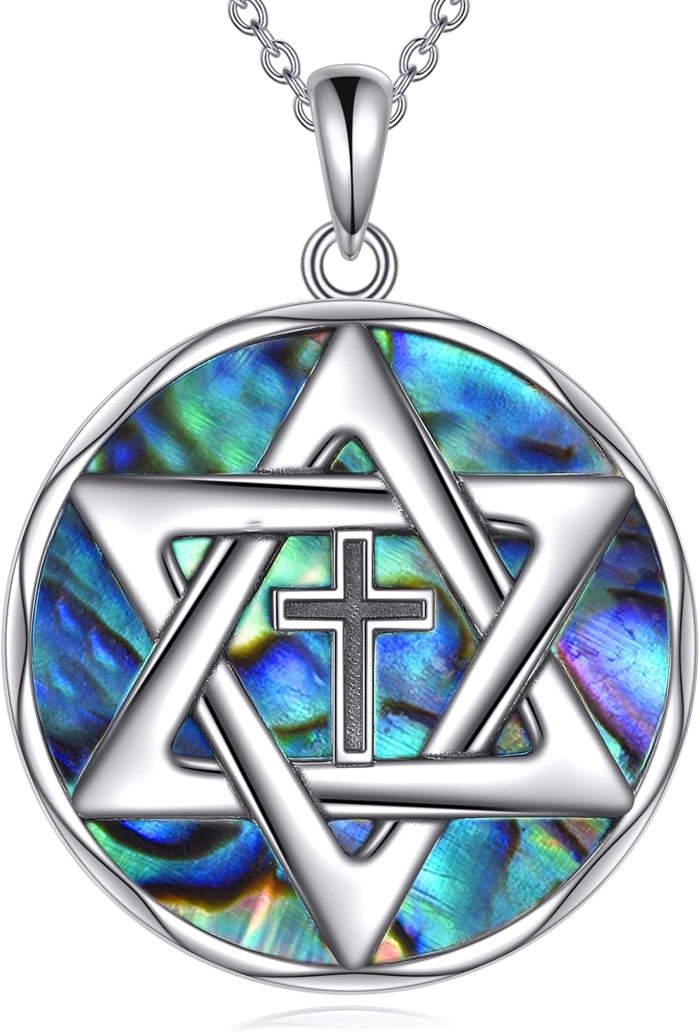Star of David Cross Necklace Sterling Silver Jewish Cross Pendant Religion Jewelry Gifts for Women Men