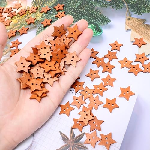 Miniatura 5 de Honbay 200 botones de estrella de madera, 2 agujeros, botones de costura marrón antiguo, botones decorativos para faldas, guantes, suéteres,