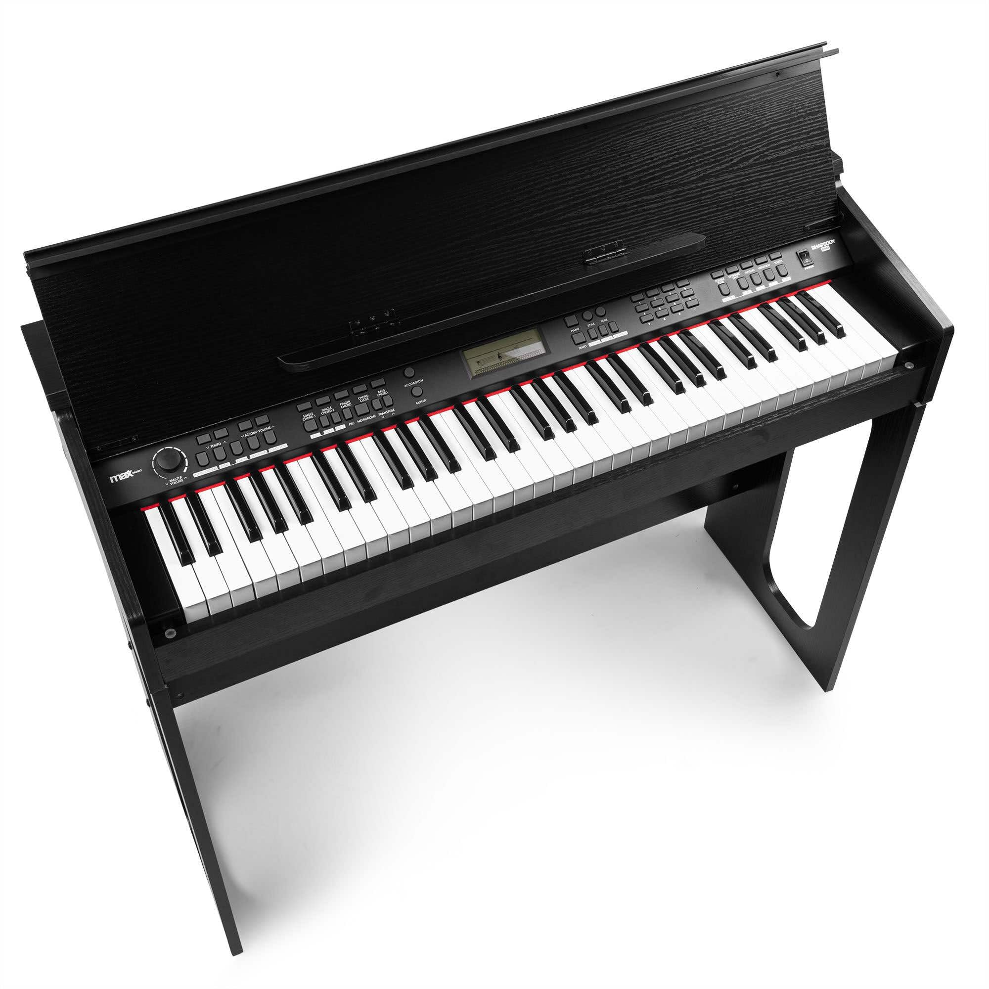 Max RhapsodyDP61 Clavier Électronique, 61 Touches, Sensibles à la Vélocité, Structure en Bois, avec Casque Audio et Pédale de Sustain, 80 musiques démo, Connexion MIDI, Idéal pour Jouer à la Maison