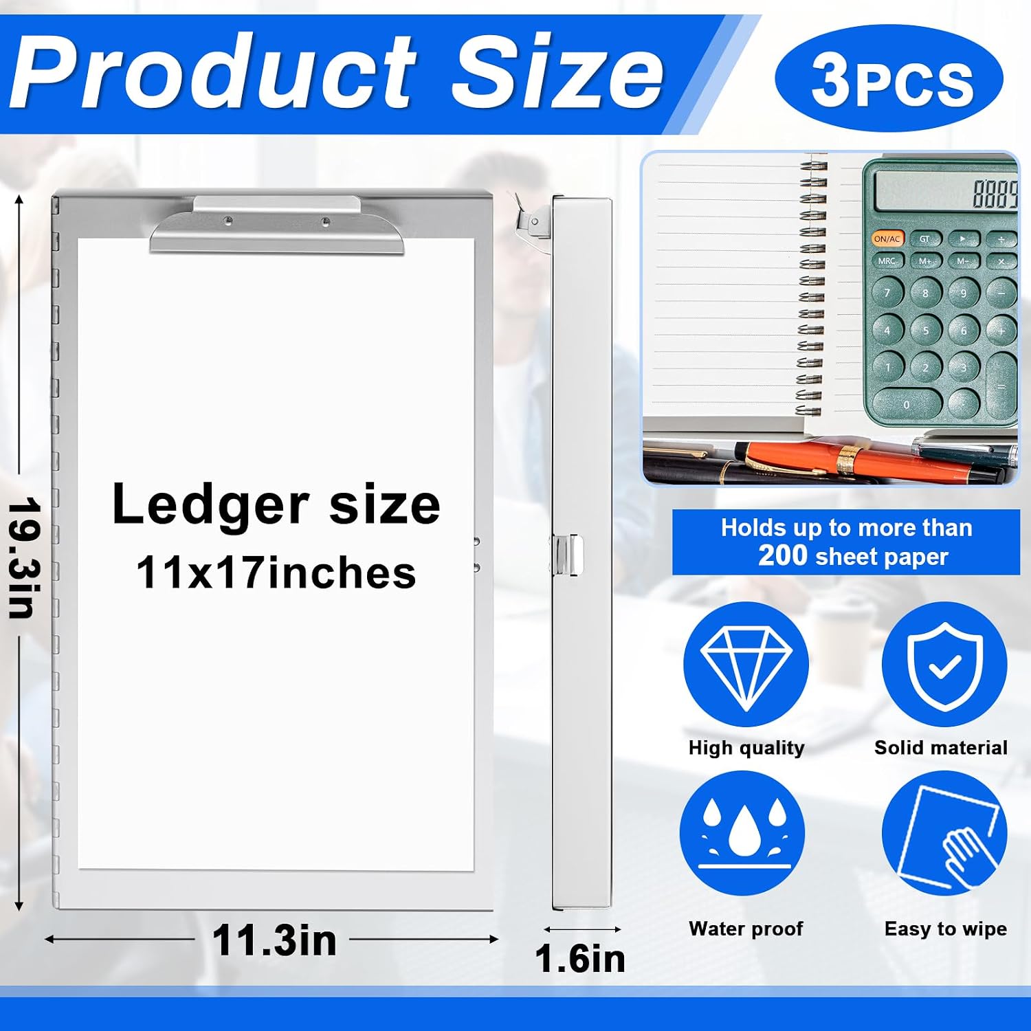 3 Pcs Aluminum 11'' x 17'' Clipboard with Storage Heavy Duty Metal Lightweight Form Holder with Capacity Clip 1 Compartment Clipboard for Student Teacher
