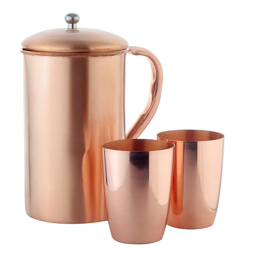 Solimo Copper Plain Jug with Glass Set