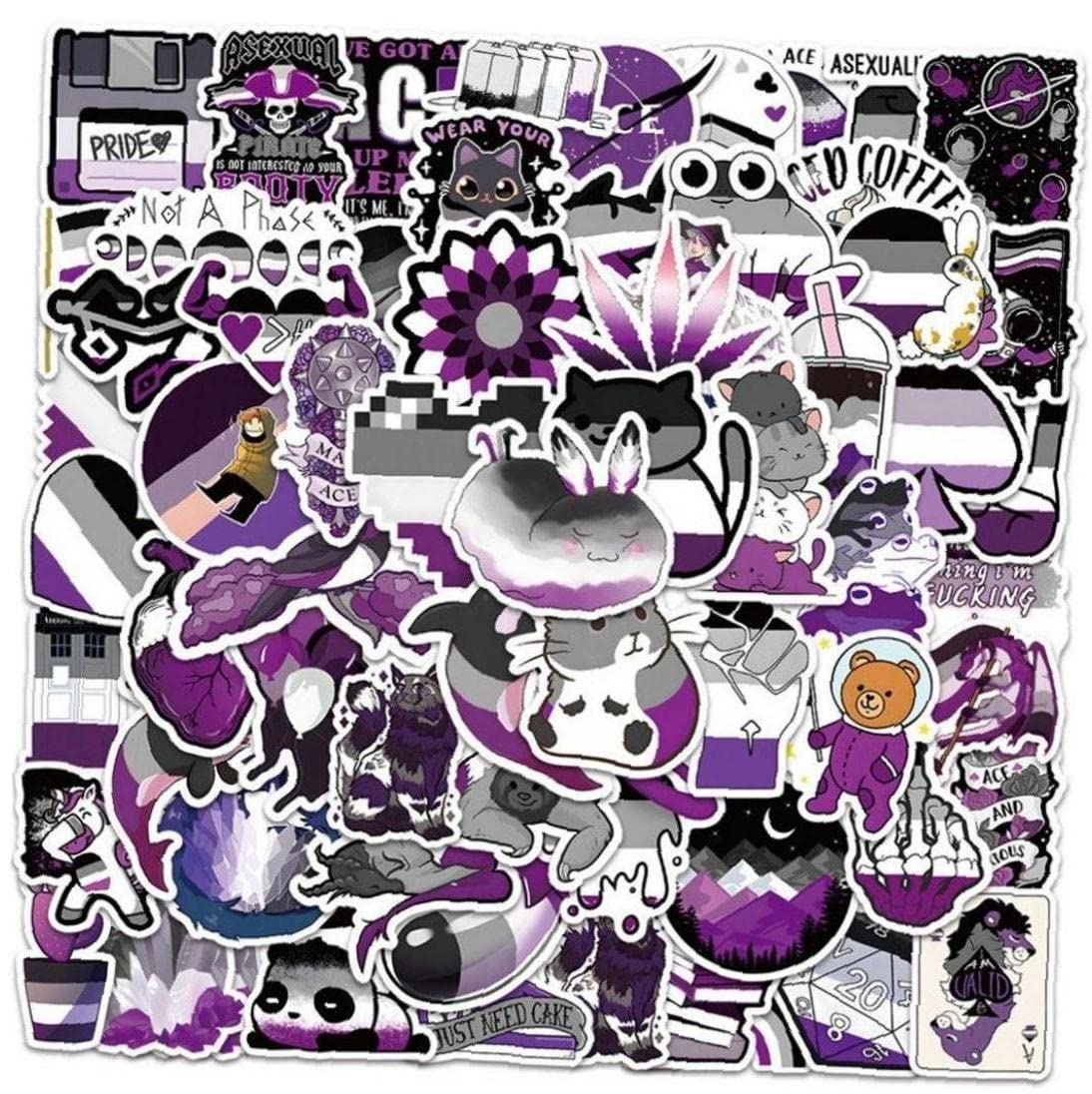 Haowul 60pcs Asexual Pride Stickers, Lgbt Pride Nonsexual Vinyl Stickers, Perfect for Water Bottle Laptop Scrapbooking Decals Asexual Pride Gift