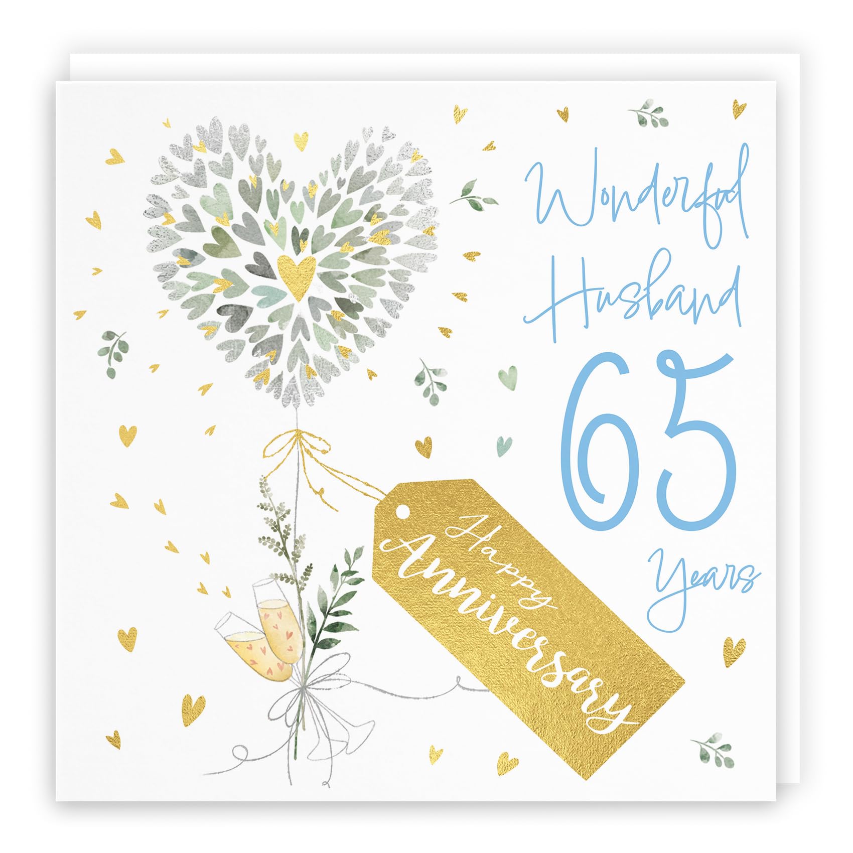 Hunts England, Husband 65th Anniversary Card, 65 Years Husband, Contemporary Hearts, Gold Foil