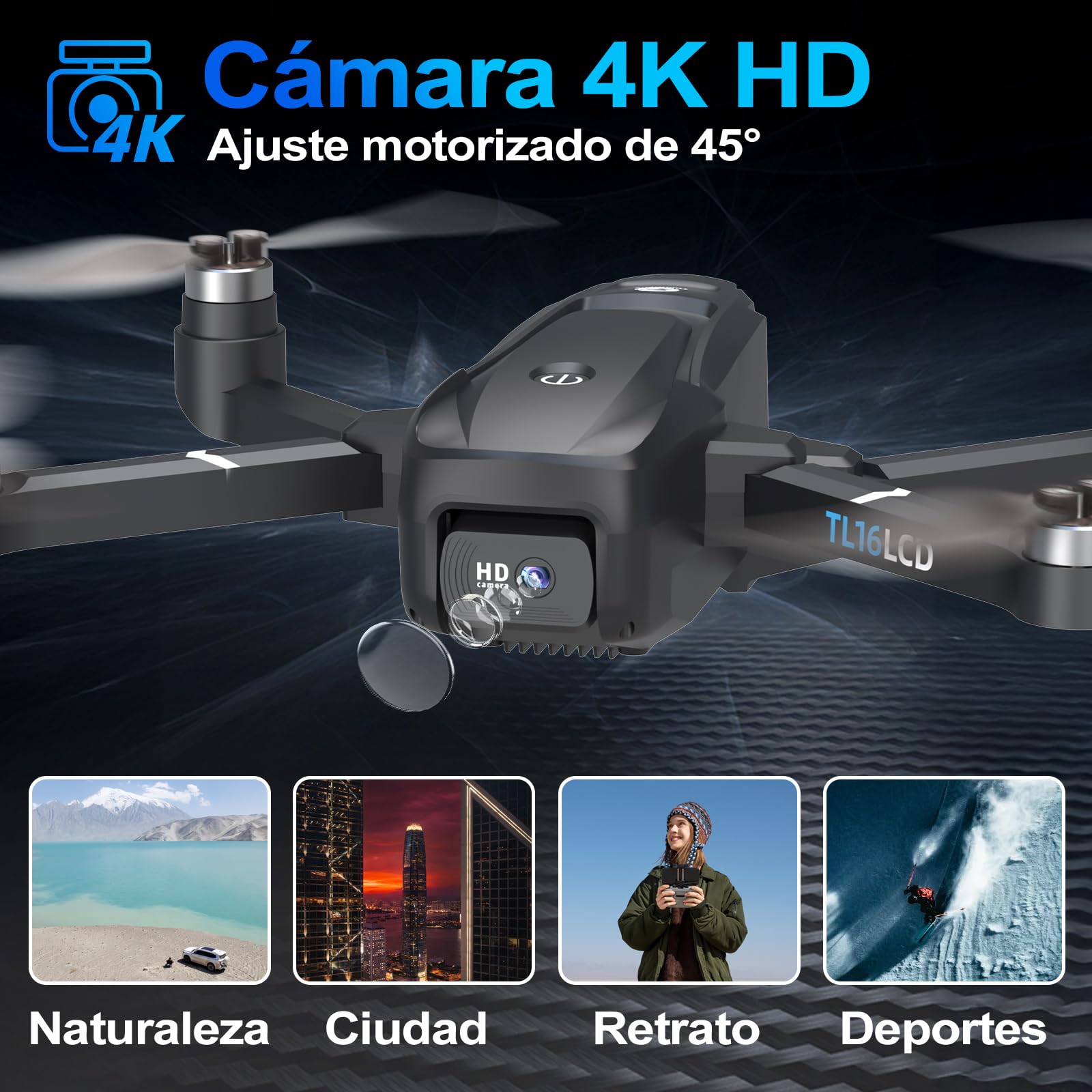 TL16LCD Drone 4K FPV GPS Plegable con Camara para Principiantes