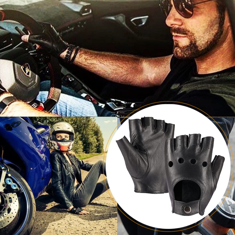 MGGMOKAY Gants sans Doigts Conduite en cuir d'agneau pour homme