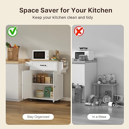 Miniatura 9 de Gizoon Carrito de isla de cocina con estante ajustable, carrito móvil de 35.8 pulgadas de ancho con ruedas de metal con cajón y armario de