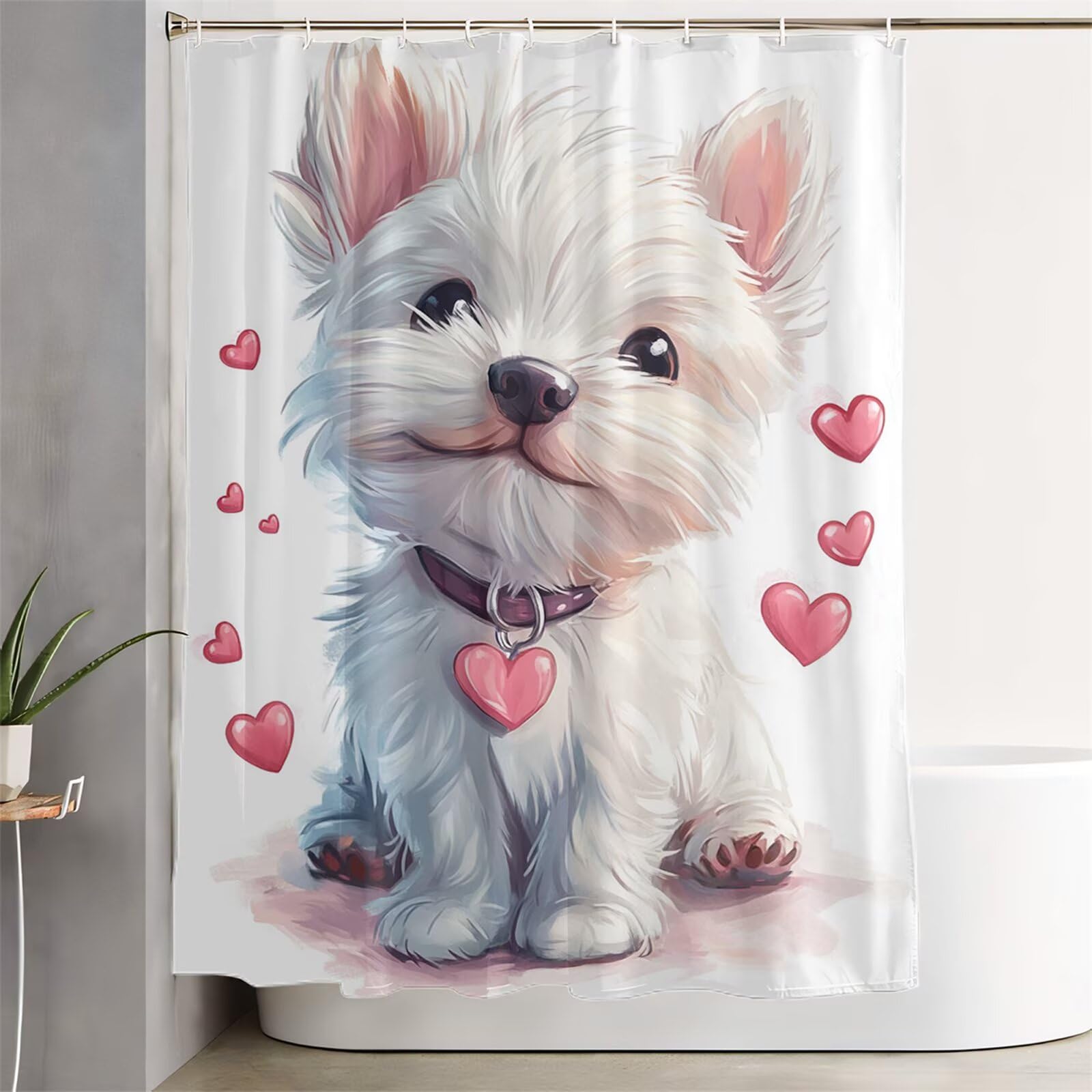 Biała zasłona prysznicowa 240 x 200 cm, bardzo długa zasłona prysznicowa do łazienki, dla psa, wodoodporna zasłona na drzwi z haczykami i obciążonym obszyciem, nadaje się do prania, szybkoschnąca, na