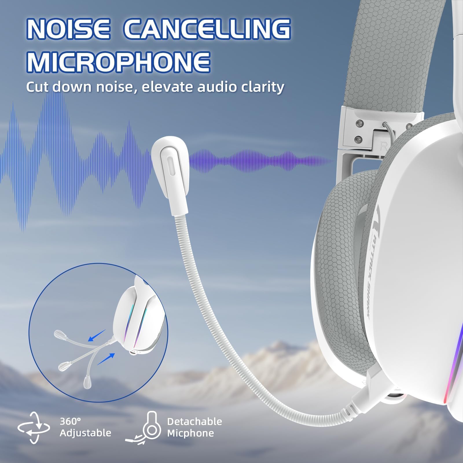 ATTACK SHARK L90 Auricolari Gaming Wireless Ultraleggeri, BT, 2.4G, 3.5mm Cablati, RGB Pieghevoli, 7.1 Surround Sound Over-Ear con Microfono Rimovibile per la Cancella Rumore, per PC, Mobile - Bianco