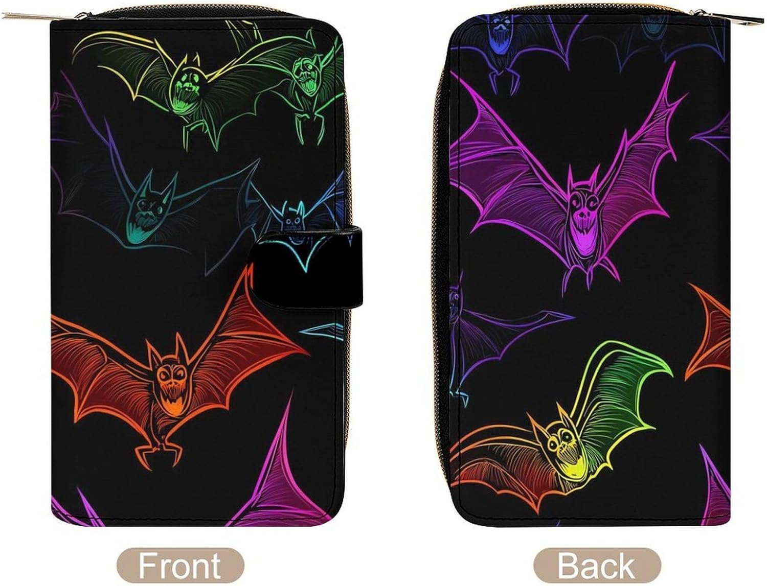 Colorful Bats Women's Long Wallet Leather Large Capacity Wristlet Clutch Purse Wallets