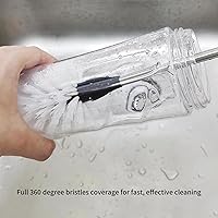 Vista 3 de Cepillo de botella de 15 pulgadas de largo, cepillo limpiador de botellas de acero inoxidable con cerdas blancas, cepillo de limpieza de botellas