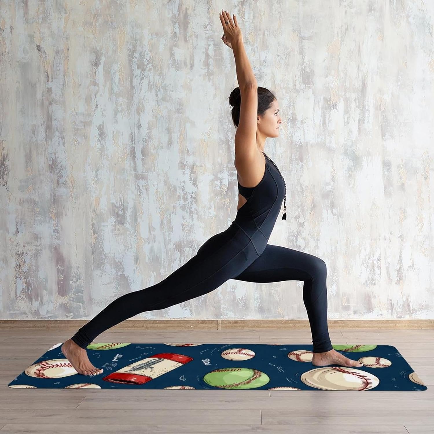 Yoga Towel, Baseball Pattern Non Slip Sweat Absorbent Hot Yoga Mat Towel for Hot Yoga, Pilates and Fitness - 72.8" x 26.8"