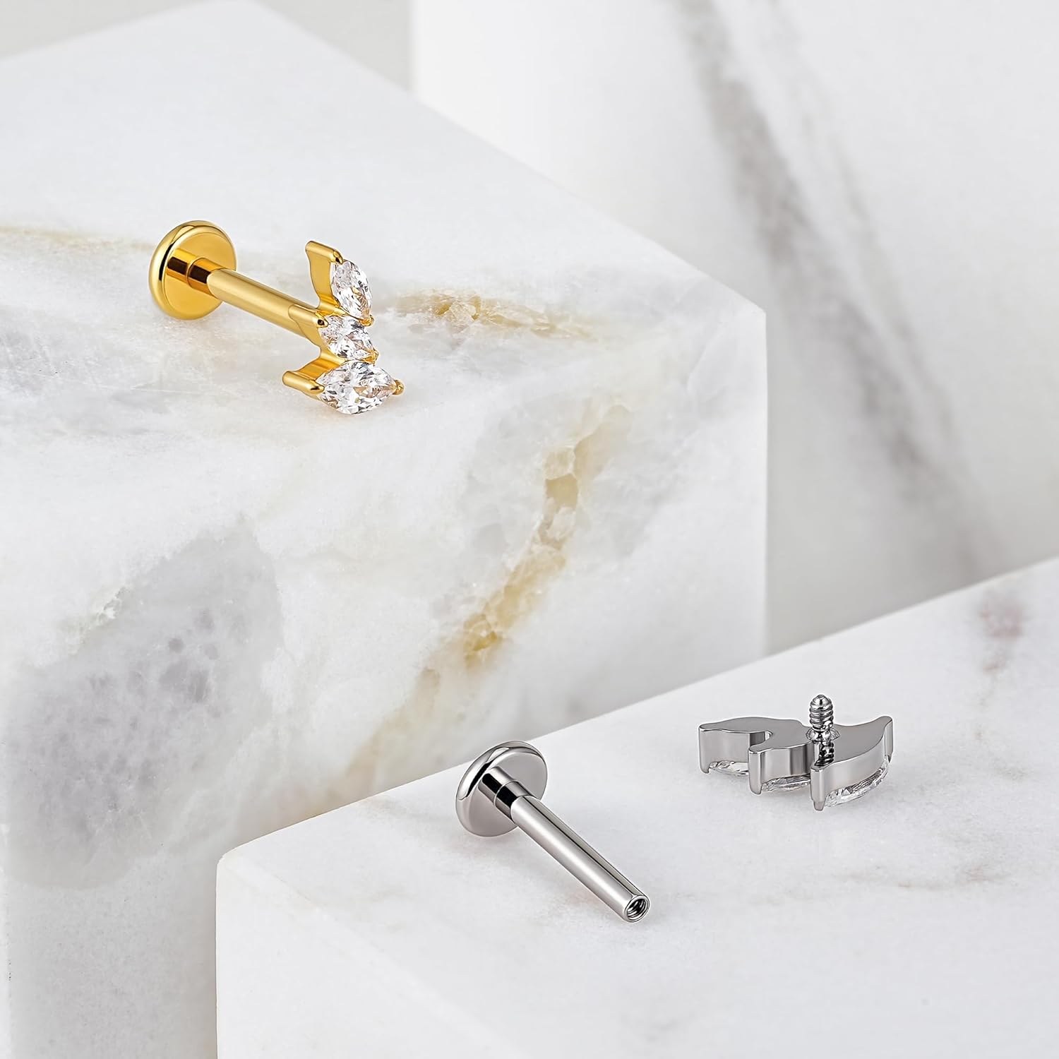 FINE4U ASTM F136 Titanium Flat back Stud for Conch Helix Flat Tragus 16G 6mm 8mm Left Ear/Right Ear - Image 5