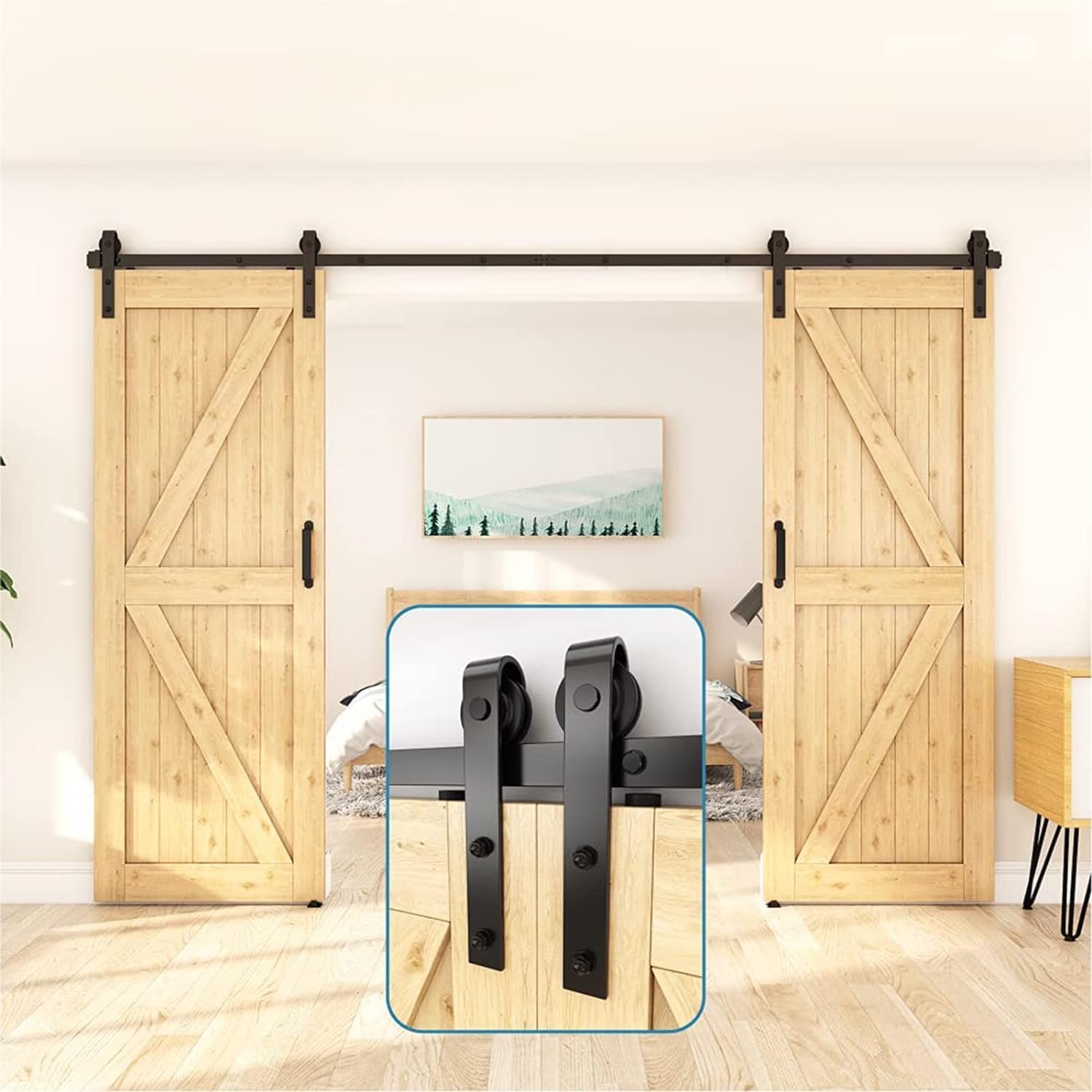 Rail de porte de grange noir robuste coulissant 4m pour placard et loft