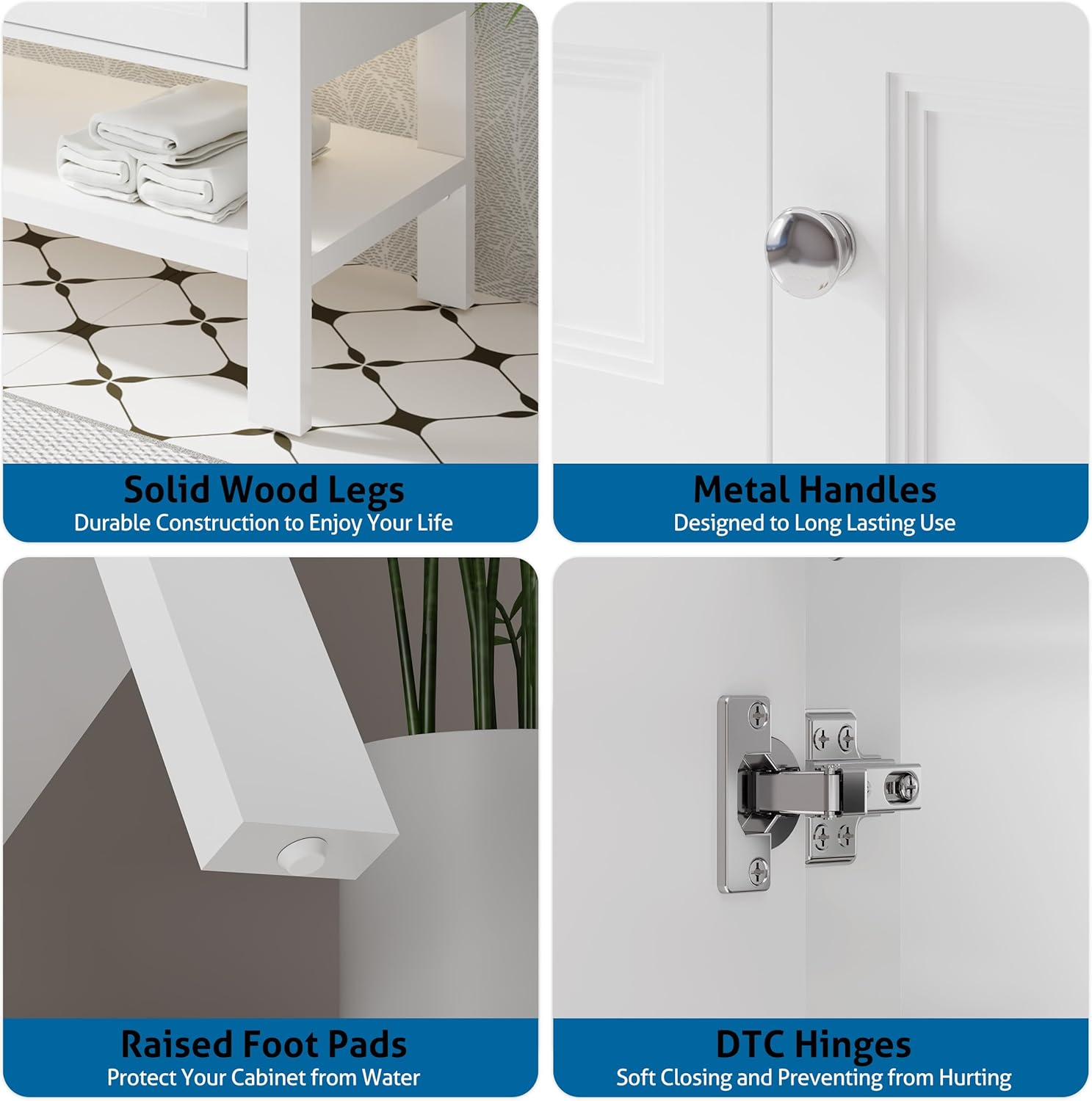 eclife 36" Bathroom Vanity with Sink Combo, Modern Painted Vanities Cabinet w/Wide Opening Storage Shelf, 2 Drawers, Soft Closing Doors and Undermount White Sink Faucet Drain, White