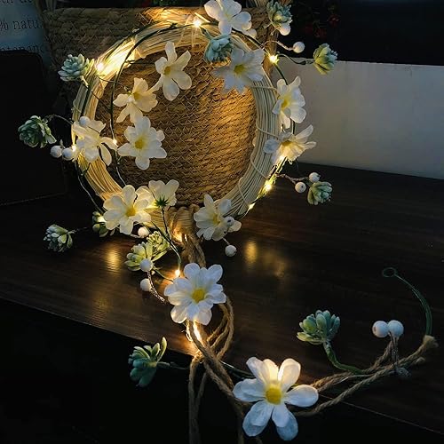 Vista 18 de Guirnalda de luces artificiales de crisantemo de margaritas colgantes, guirnalda de vides de simulación de seda, luz solar alimentada por