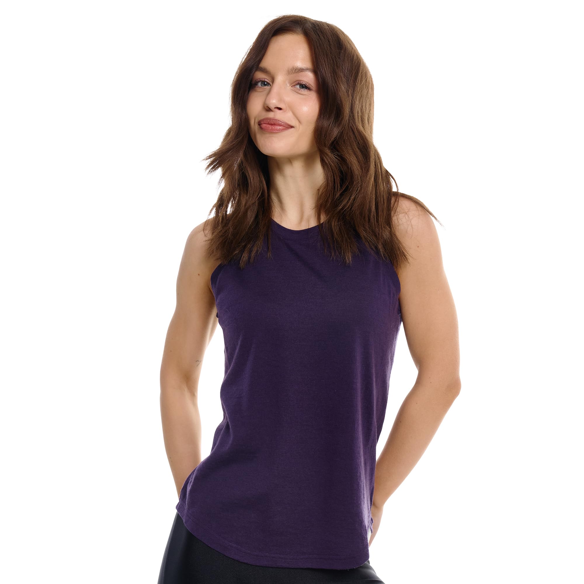 Merino.tech Women’s Merino Wool Tank Top - Active Lightweight Undershirt Moisture Wicking Breathable Base Layer (XX-Large, Dark Purple Highneck)