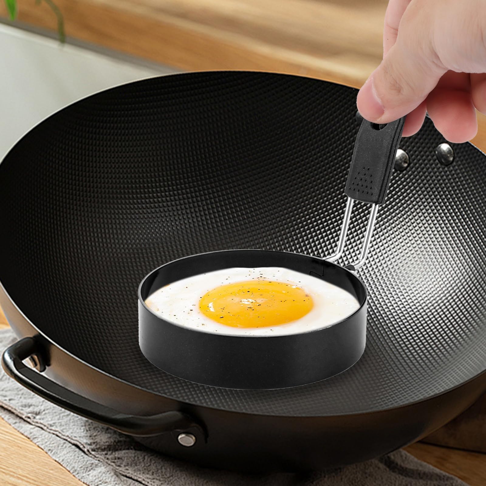6 stampi per uova fritte neri per la padella 9 cm, 15 cm, 20 cm, in acciaio inox, per uova fritte, frittelle, omelette e molto altro ancora