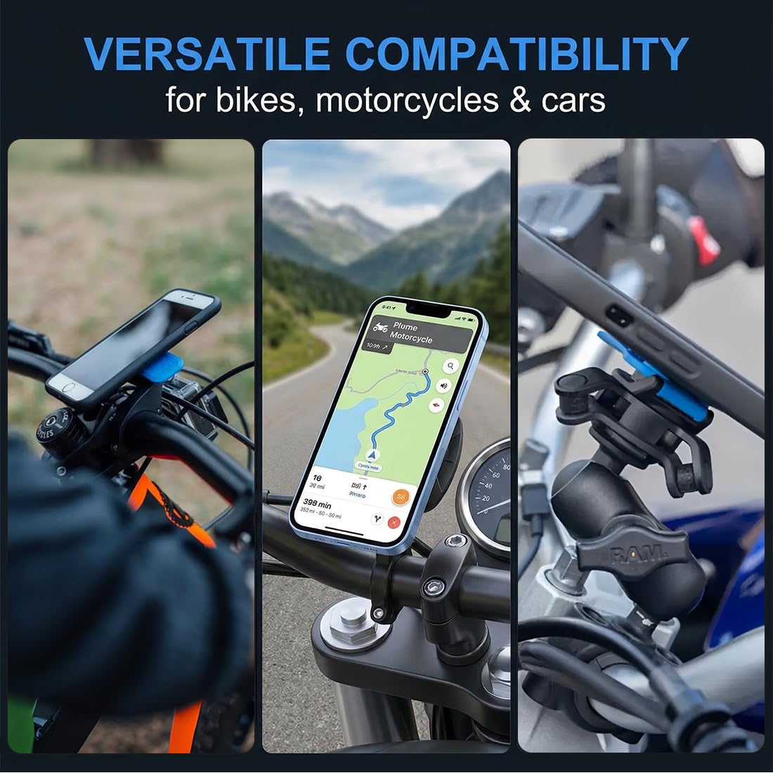 2pcs Adaptador Universal Compatible con Soporte de Montaje Rápido para Smartphone quadlock moto Bicicleta Coche y Accesorios Construcción Resistente y Segura (Azul) — view 3