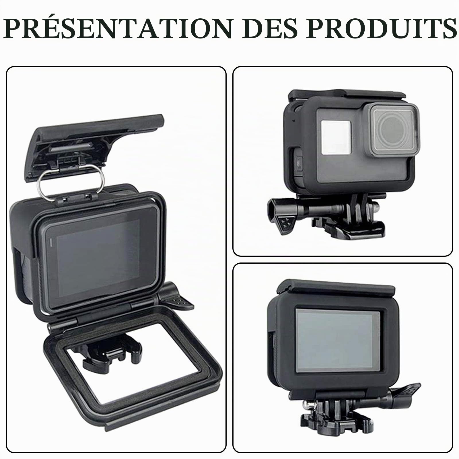Cadre Boîtier Protection Compatible avec GoPro Hero7/(2018)/6/5 Coque Bordure avec Prise et vis Mobiles Amovibles Noir