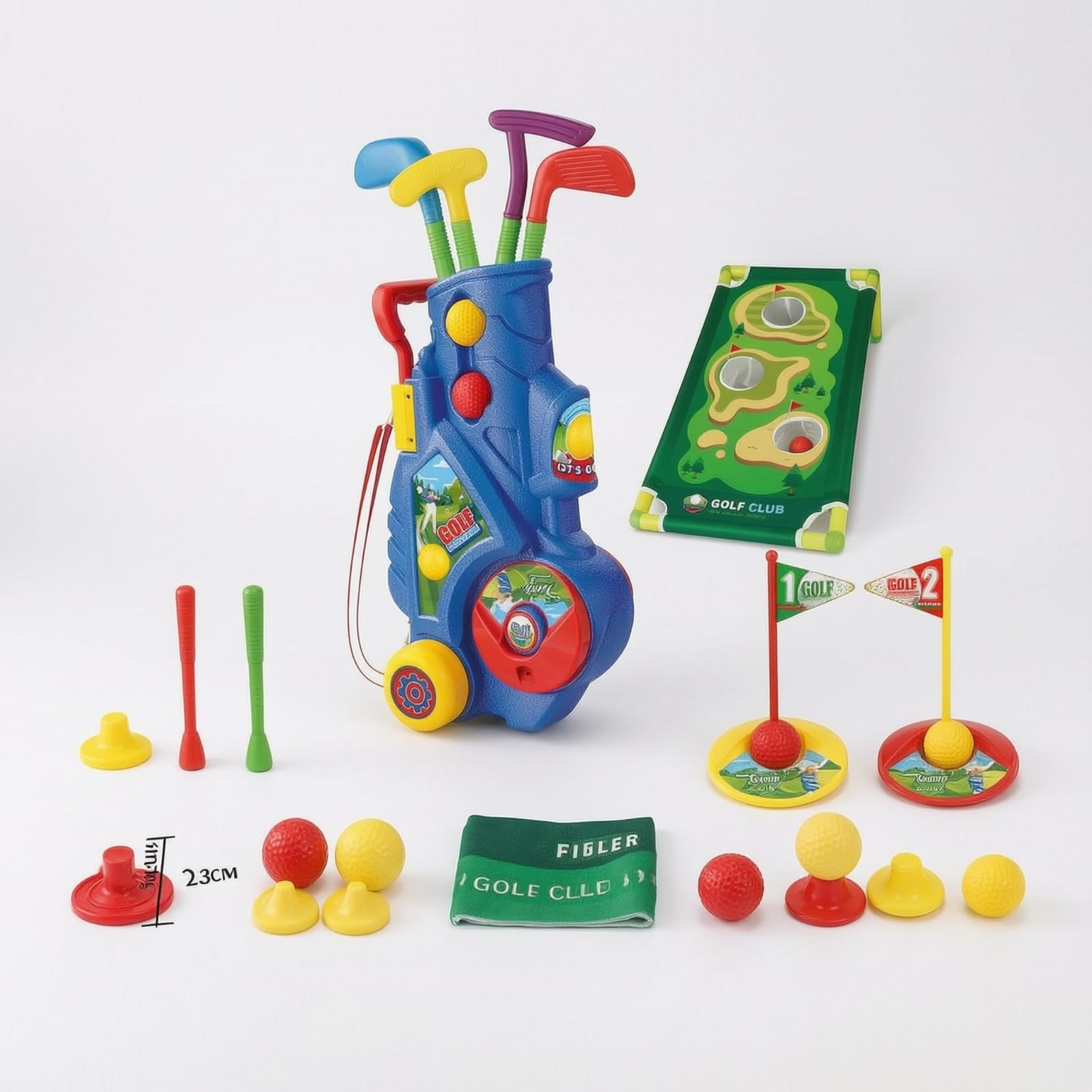 Juego Golf Infantil con Carrito Portátil Juego Golf con Alfombra Putt Ligero para Jardín