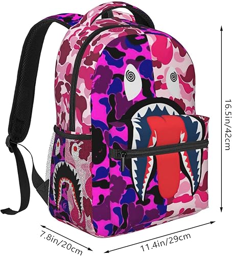 Vista 2 de Mochila de camuflaje con dientes de tiburón, mochila de viaje para computadora portátil, mochila de gran capacidad, mochila duradera a la moda