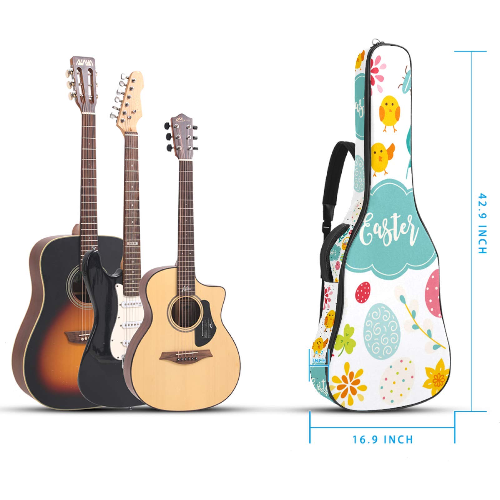 Gitarren-Gigbag, wasserdicht, Reißverschluss, weicher Gitarren-Rucksack, Bassgitarre, Akustik- und klassische Folk-Gitarren-Tasche, Frohe Ostern