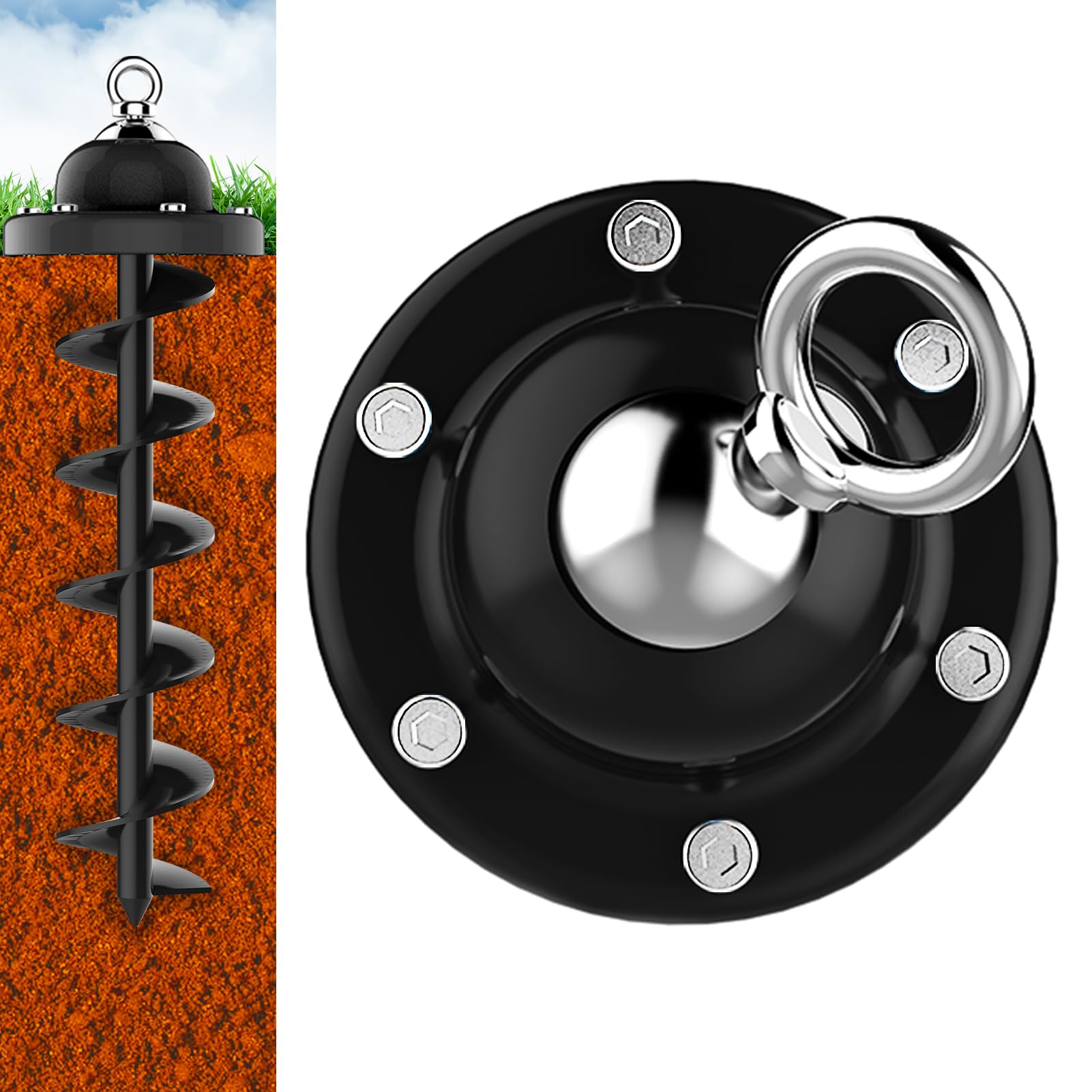 Eurmax USA 360° Swivel Pet Tie Out Stake Dog Anchor Heavy Duty Yard Stake Rust Proof Anchor Dog Tether（Black）