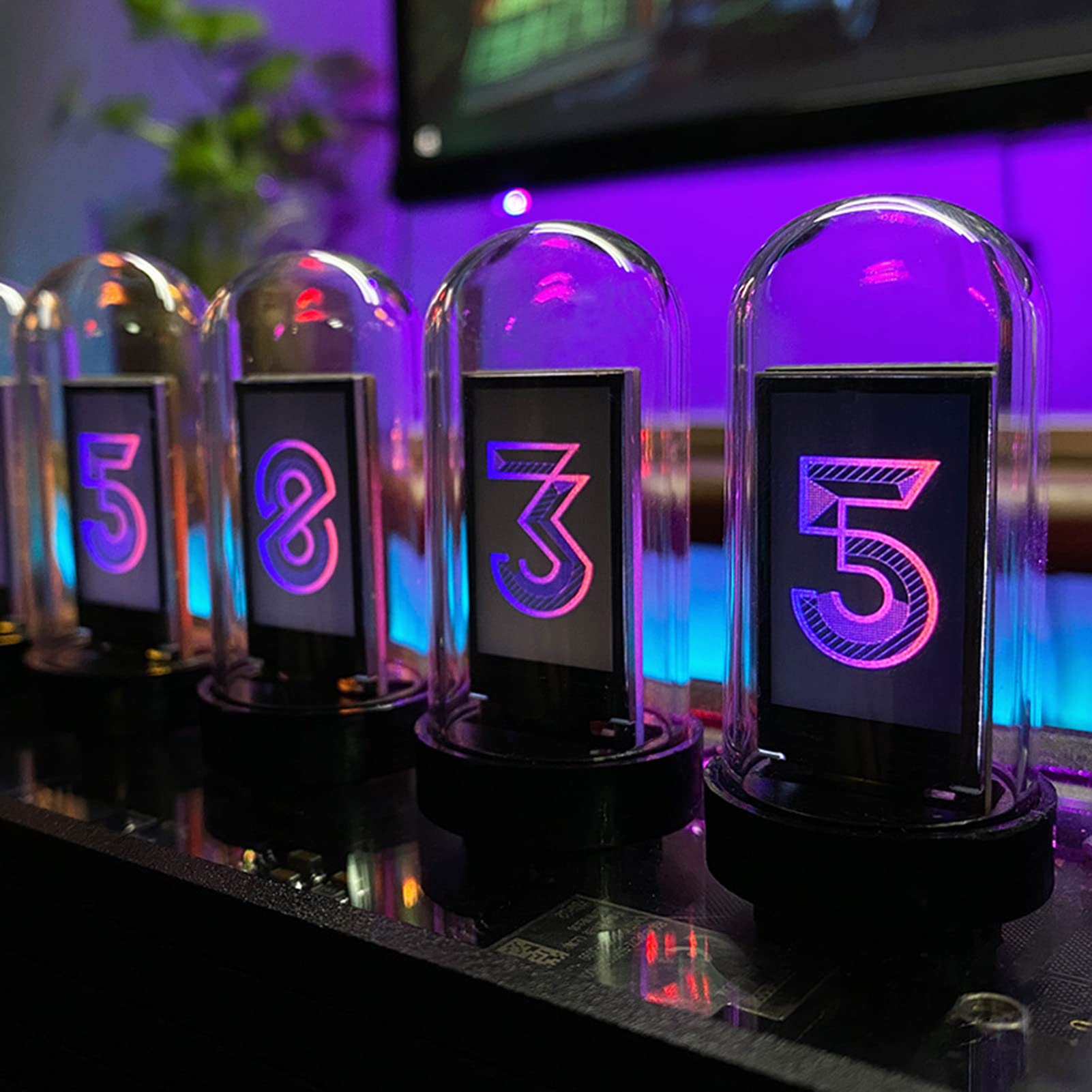 WANYE Nixie Tube Clock， Electronic LED Glow Tube Clock Simulation Nixie Tube Clock 5V Alarm Clock US