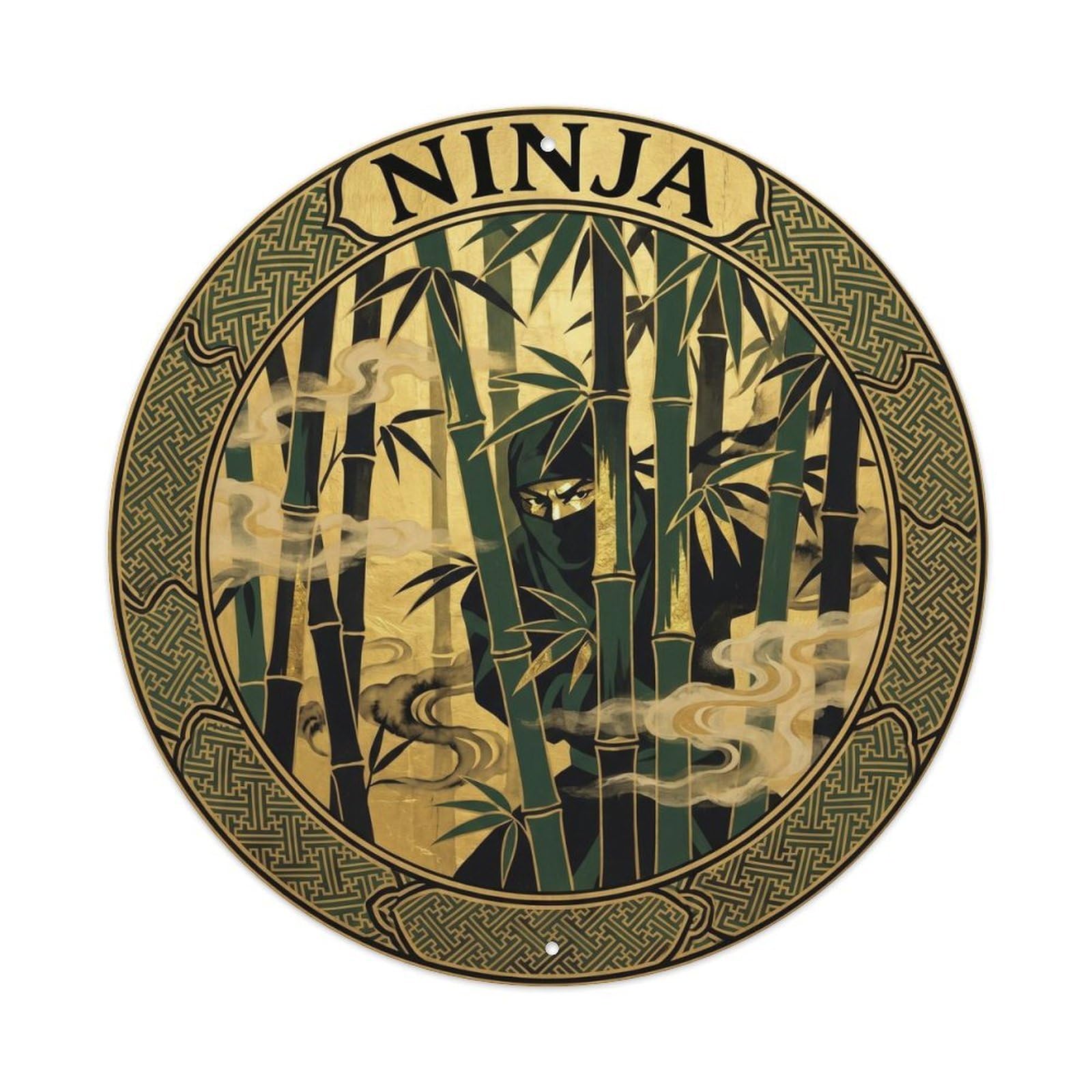 Olyhtr 8X8inch Classic Style Ninja Hidden Bamboo Rinpa Gold Green Japan Traditional Metal Tin Sign