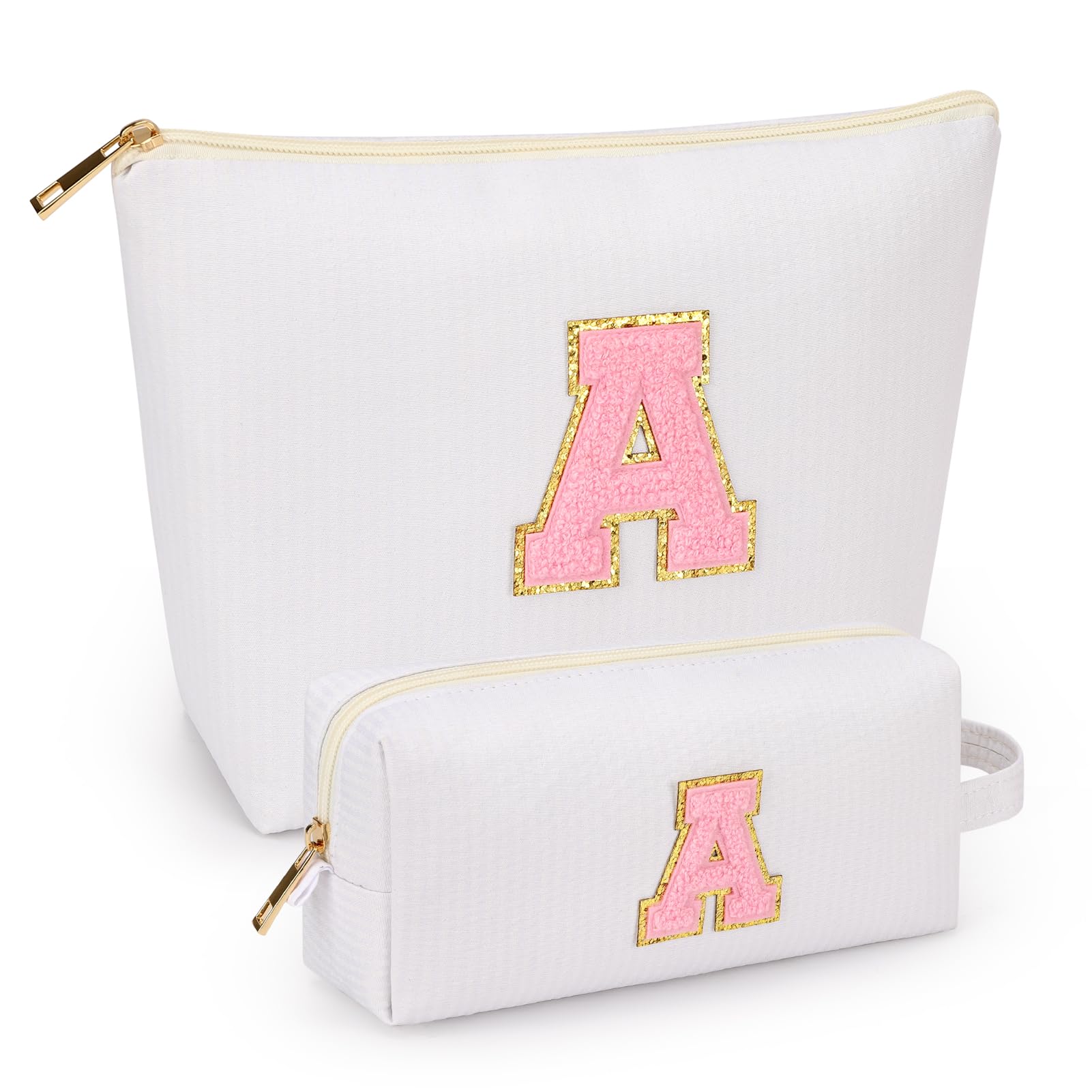 2 PCS Initial Makeup Bags for Women: Cosmetic Bag for Travel Toiletry - Birthday Gifts for 11 12 13 14 15 16 17 18 Years Old Girl Graduation Teacher