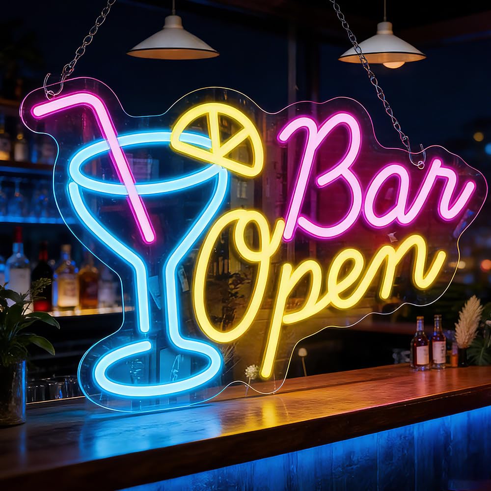 DAJASD Bar Open Neon Light Sign, 42X27CM Colorful LED Neon Lights for Wall Decor with Switch, USB Power Personalised Neon Bar Sign for Pub, Club, Bedroom, Party, Gift for Beer Game Lovers
