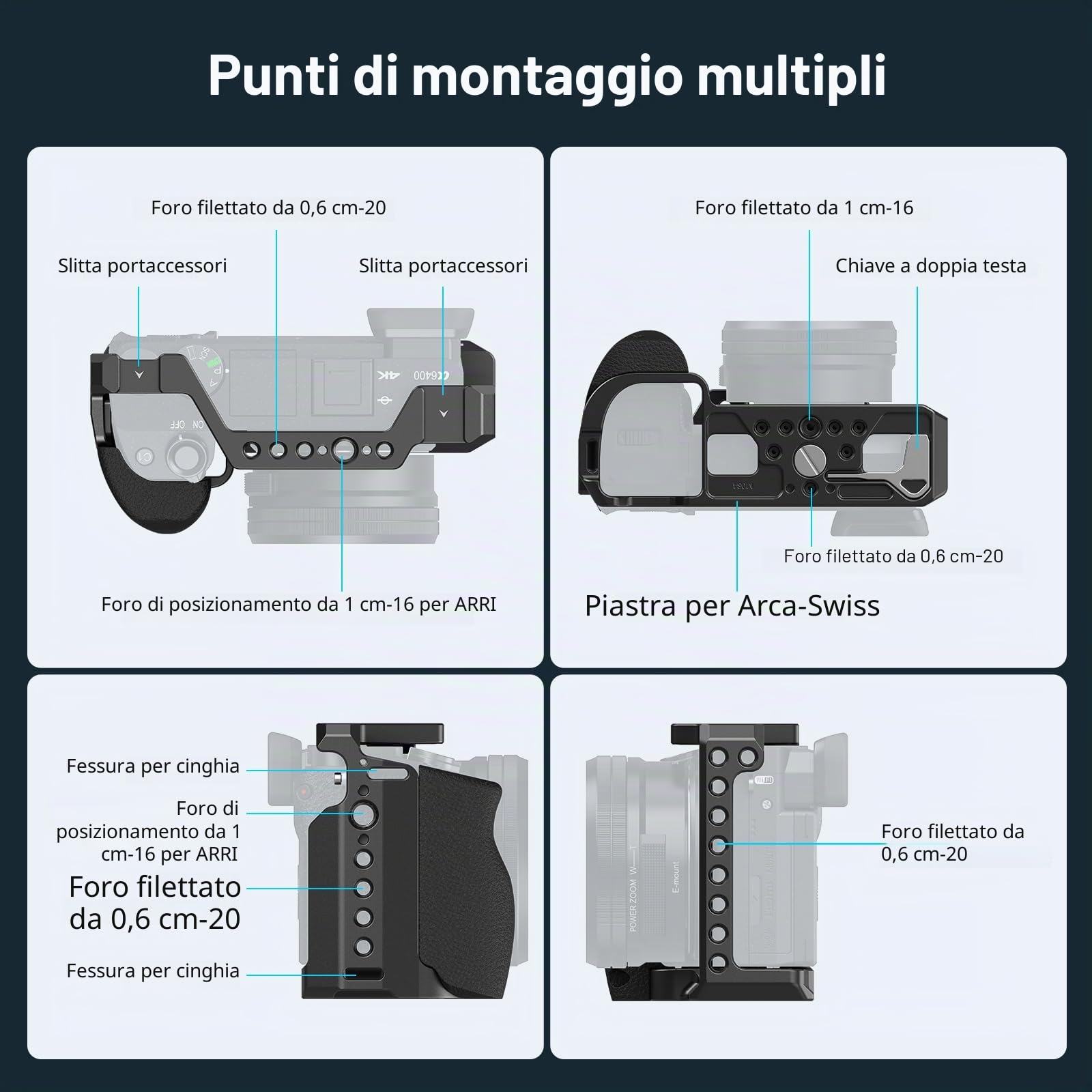 SMALLRIG Cage con Impugnatura in Silicone per Sony A6100 / A6300 / A6400-3164B