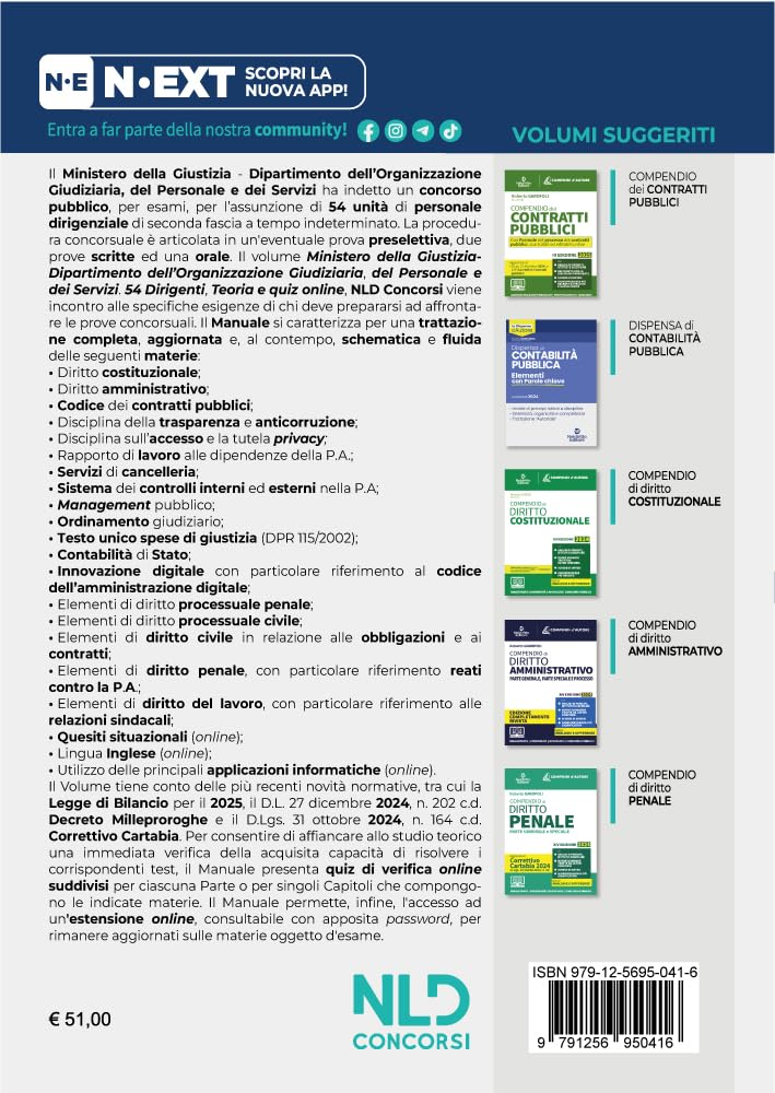 Concorso 54 Dirigenti Ministero della Giustizia. Dipartimento dell'Organizzazione Giudiziaria, del Personale e dei Servizi. Manuale con teoria + quiz per le prove concorsuali
