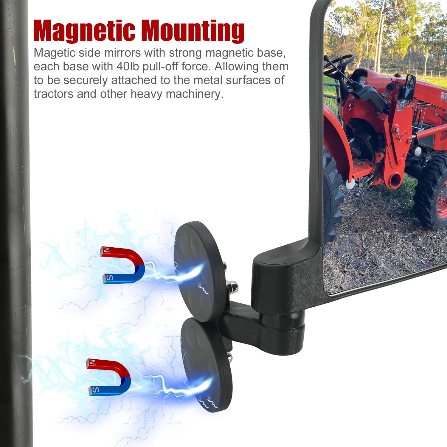 SUNPIE Mirror Side View with Magnetic Large Tractors Mirrors Compatible with John Degree, Kubota, Mahindra, Lawn Mover Universal 2 Packs Side View Mirrors Rearview