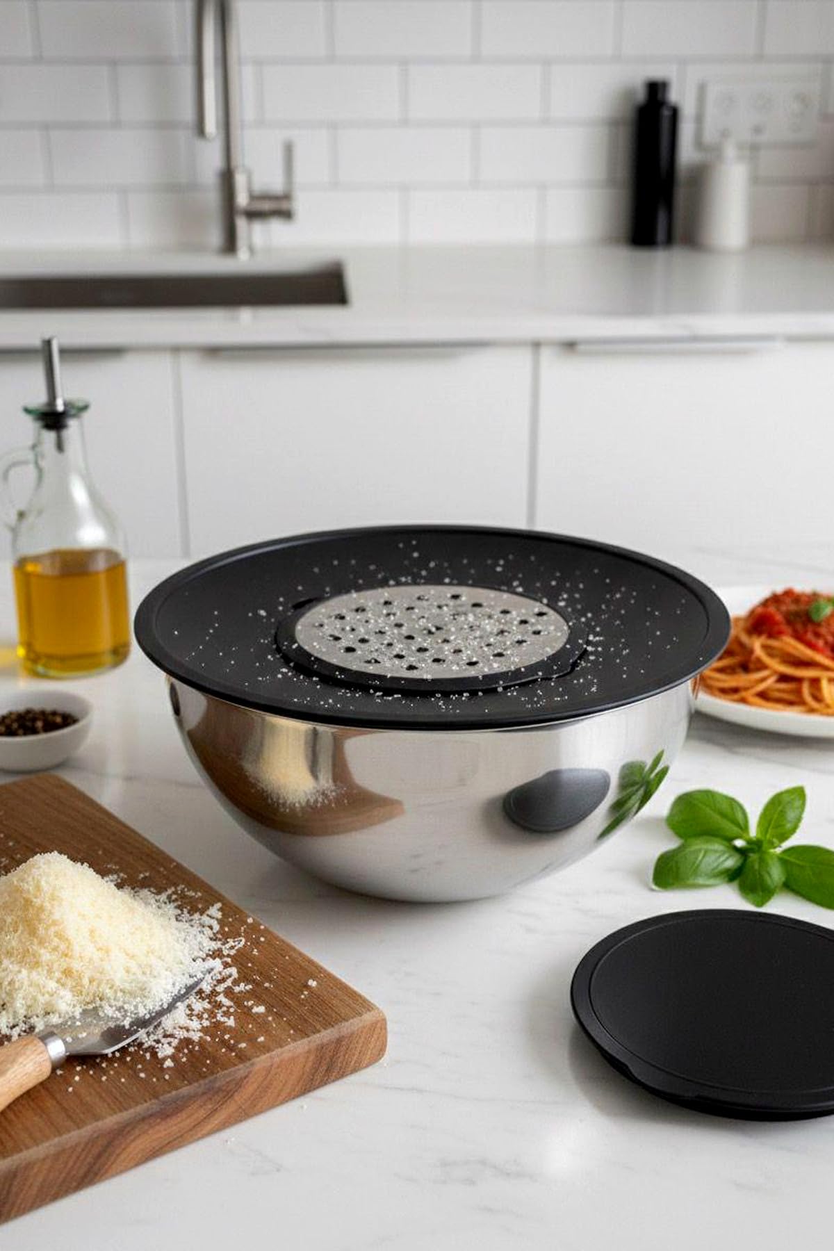 4-teiliges Edelstahl Rührschüssel Set mit Reibedeckel – Profi Küchenschüssel mit Rutschfestem Boden – Rührschüssel, Salatschüssel und Aufbewahrungsschüssel