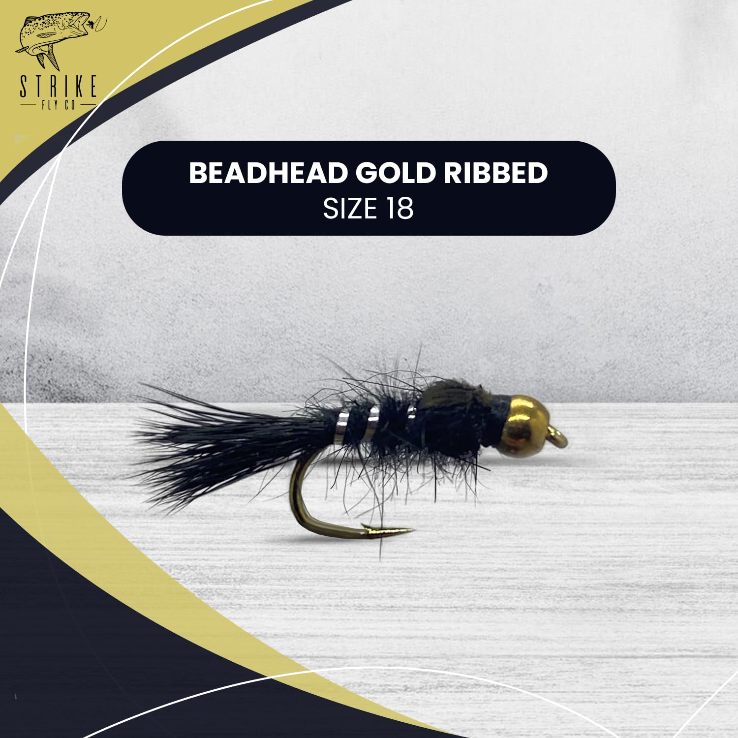 Strike Fly Beadhead Gold Ribbed Hare's Ear - Black - Pack of 12 Fishing Flies - Nymph Flies - Size 18 - Best for Fly Fishing Tool Kit - Versatile Hook Sizes - Expertly Tied Flies