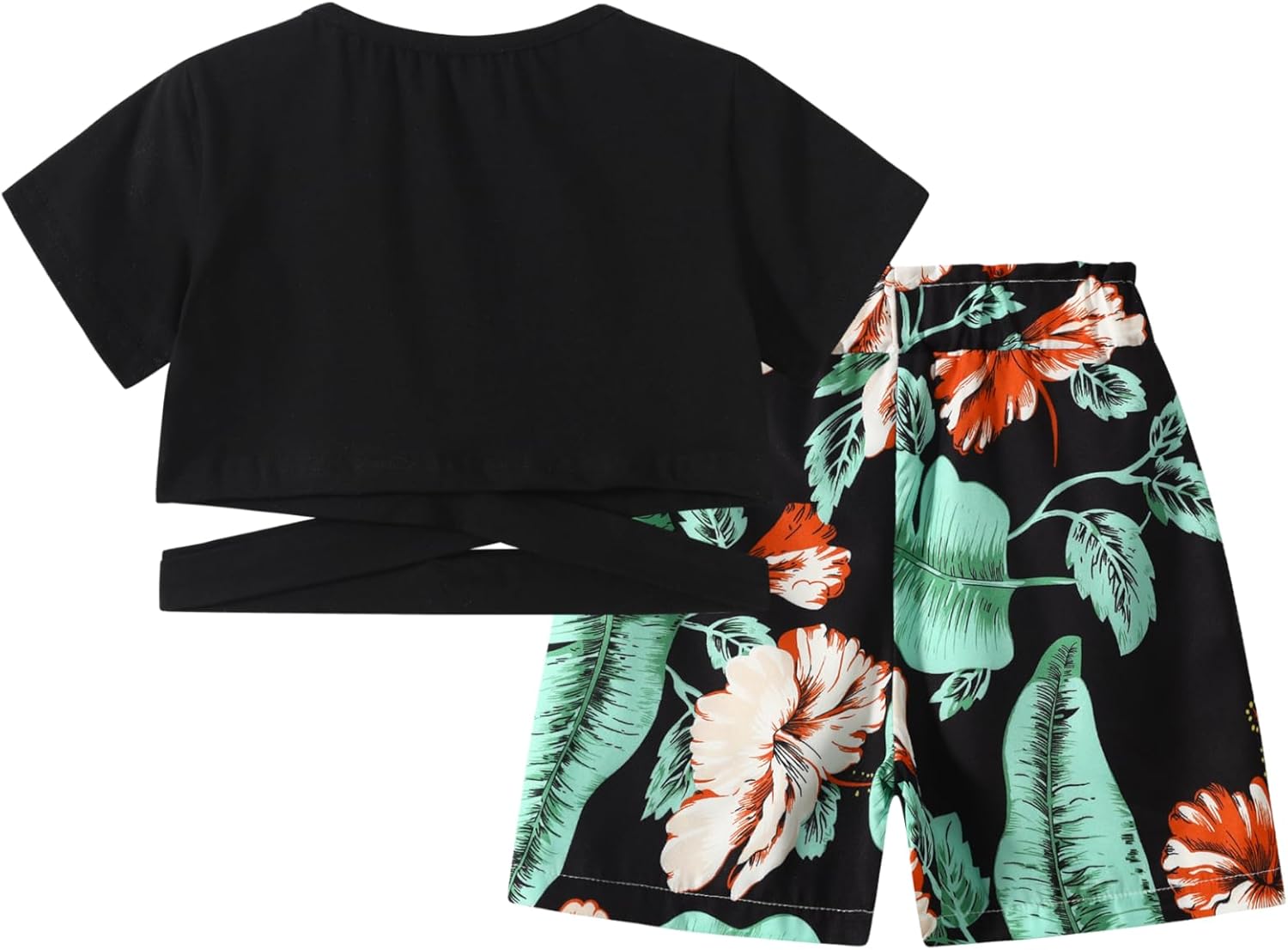 Girls 2 Pieces Outfits Short Sleeve Crop Top Tee and High Waist Shorts Summer Set 4-12Y - Image 2