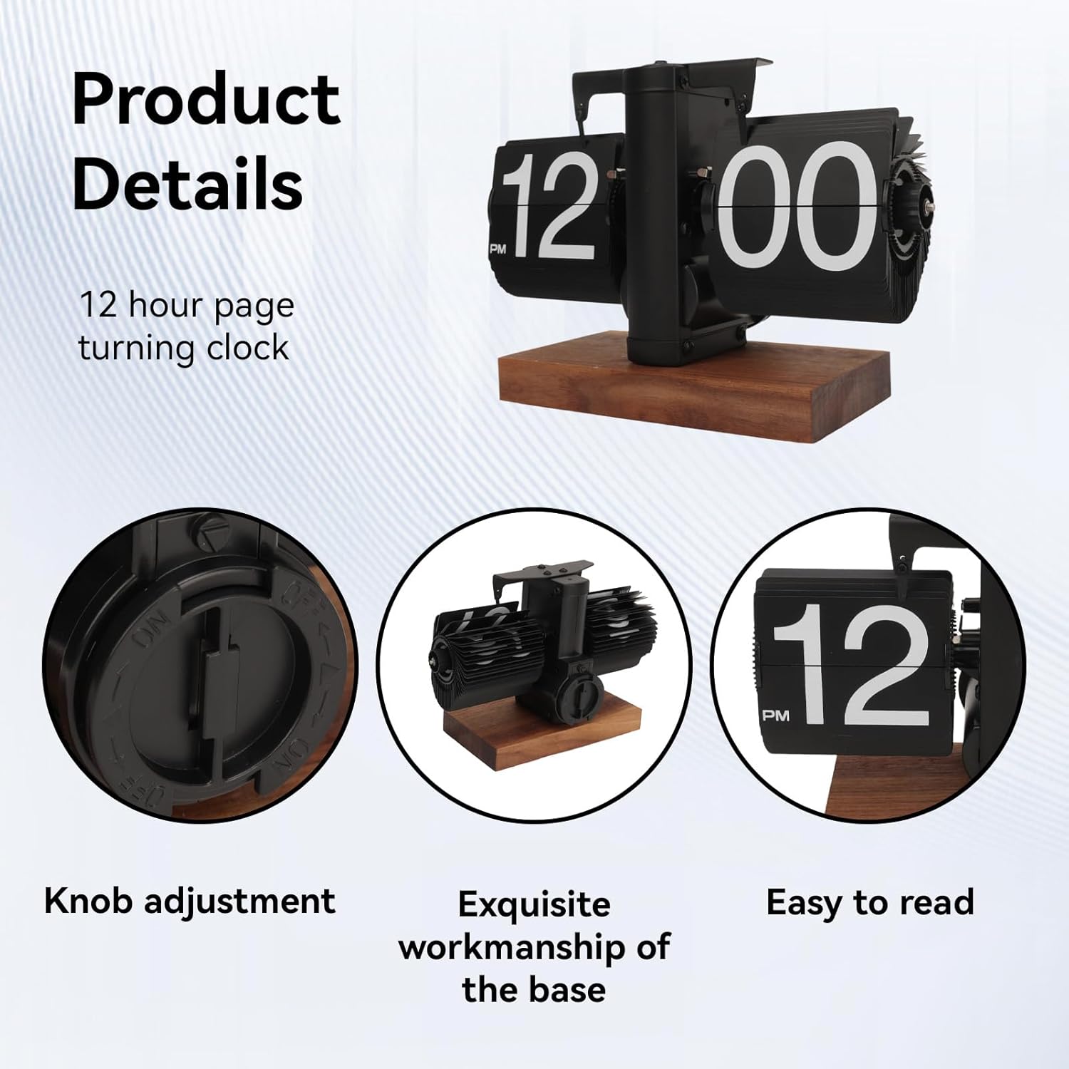 Flip Clock, Retro Digital Flip Down Clock Vintage Design Classic Mechanical Decor Internal Gear Operated for Home Office School Hotel Cafe (Black)